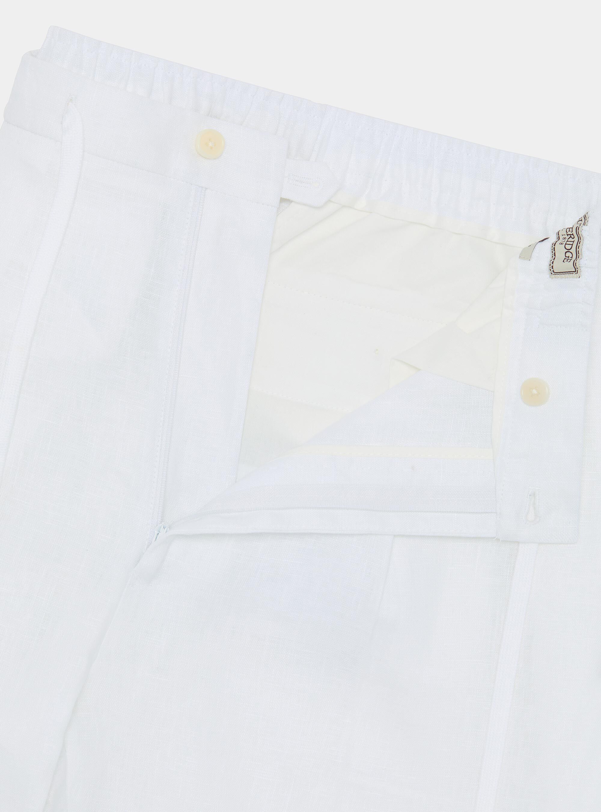 Pure linen trousers with pleat and drawstring, WHITE