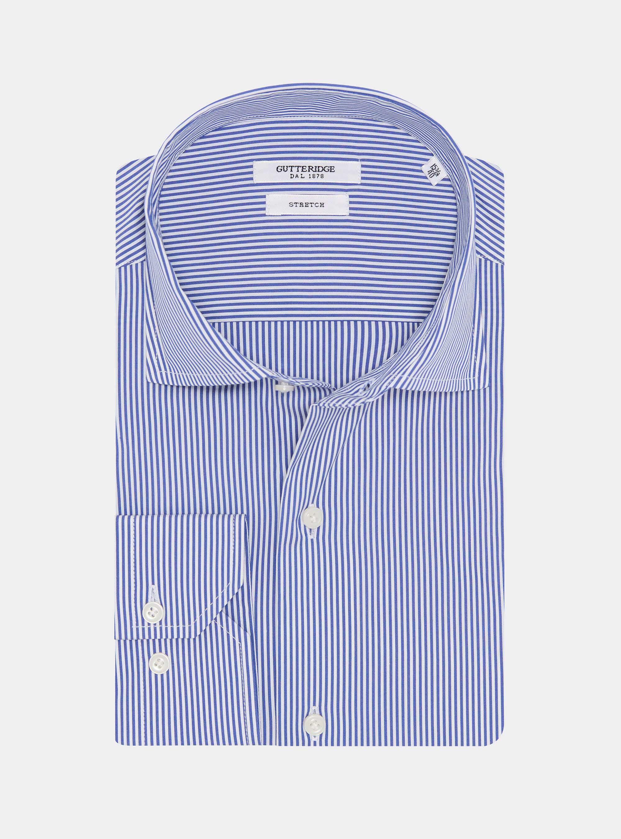 Chemise ray&eacute;e en popeline de coton stretch, BLEU