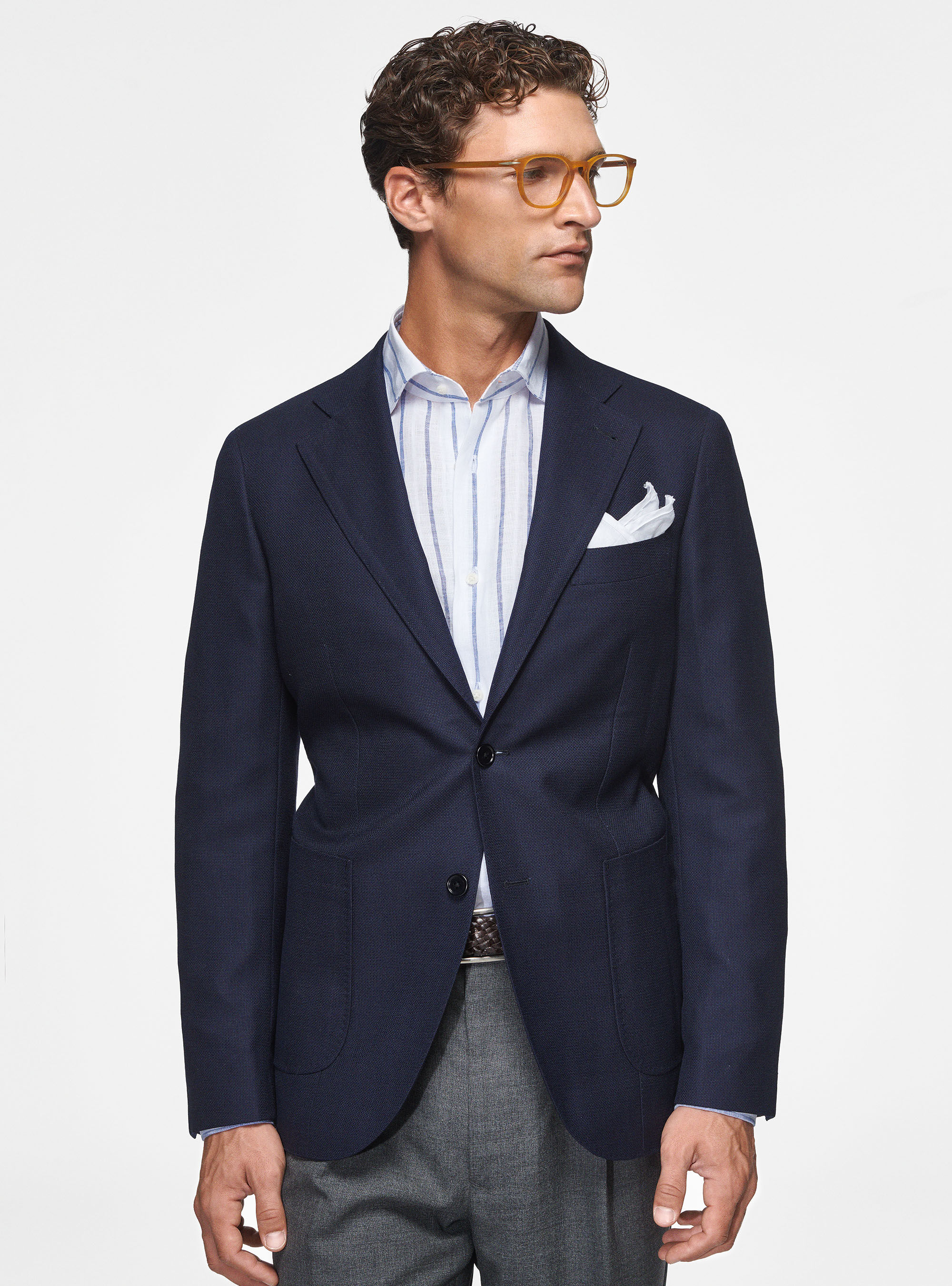 Giacca in pura lana hopsack, BLU NAVY