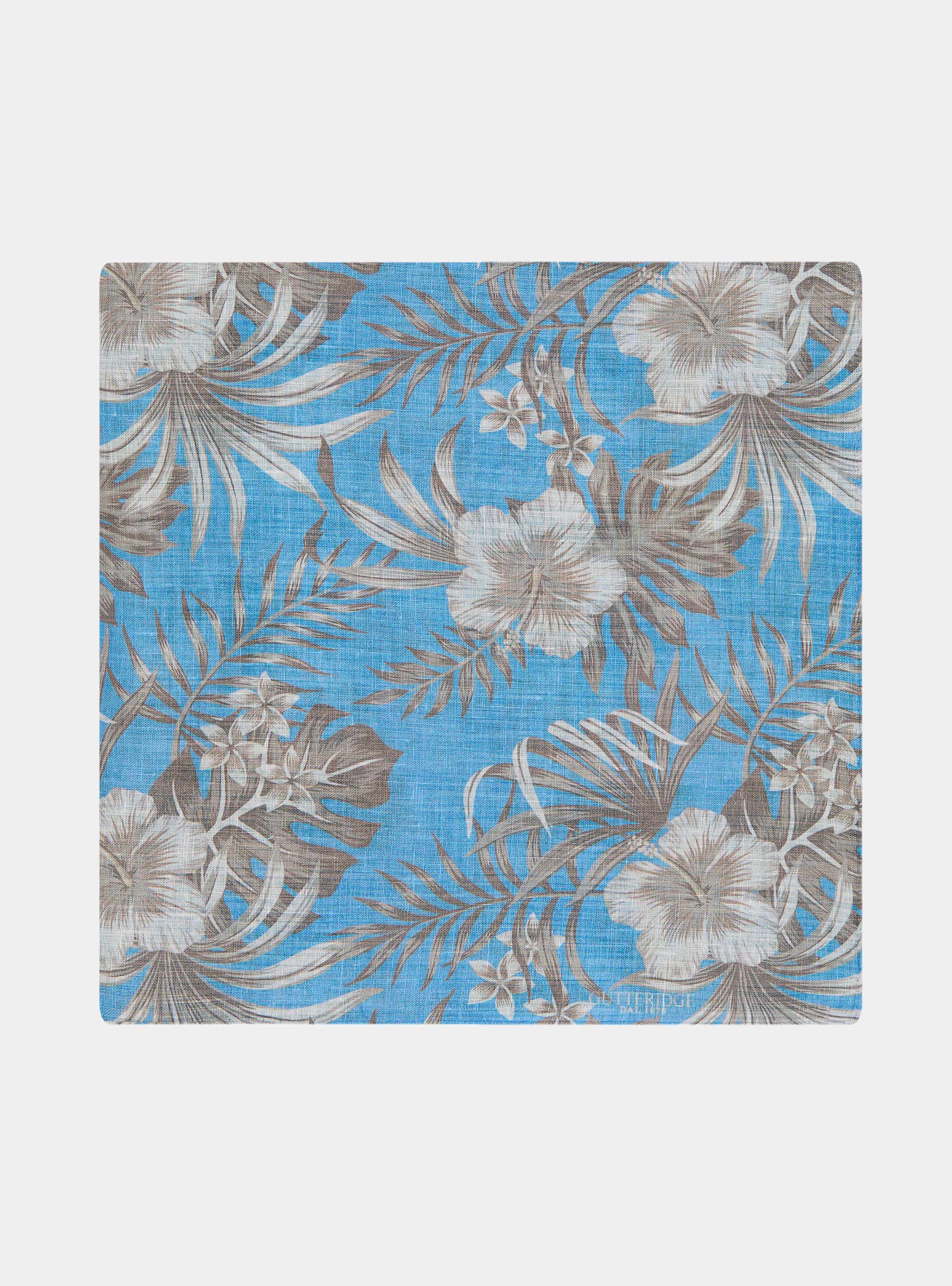 Floral print linen foulard, LIGHT BLUE