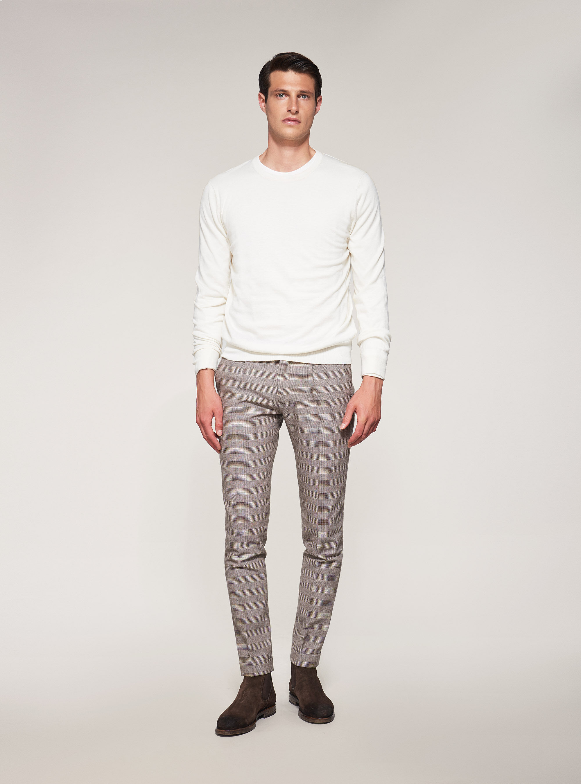 Round-neck cotton silk and cashmere sweater, WHITE