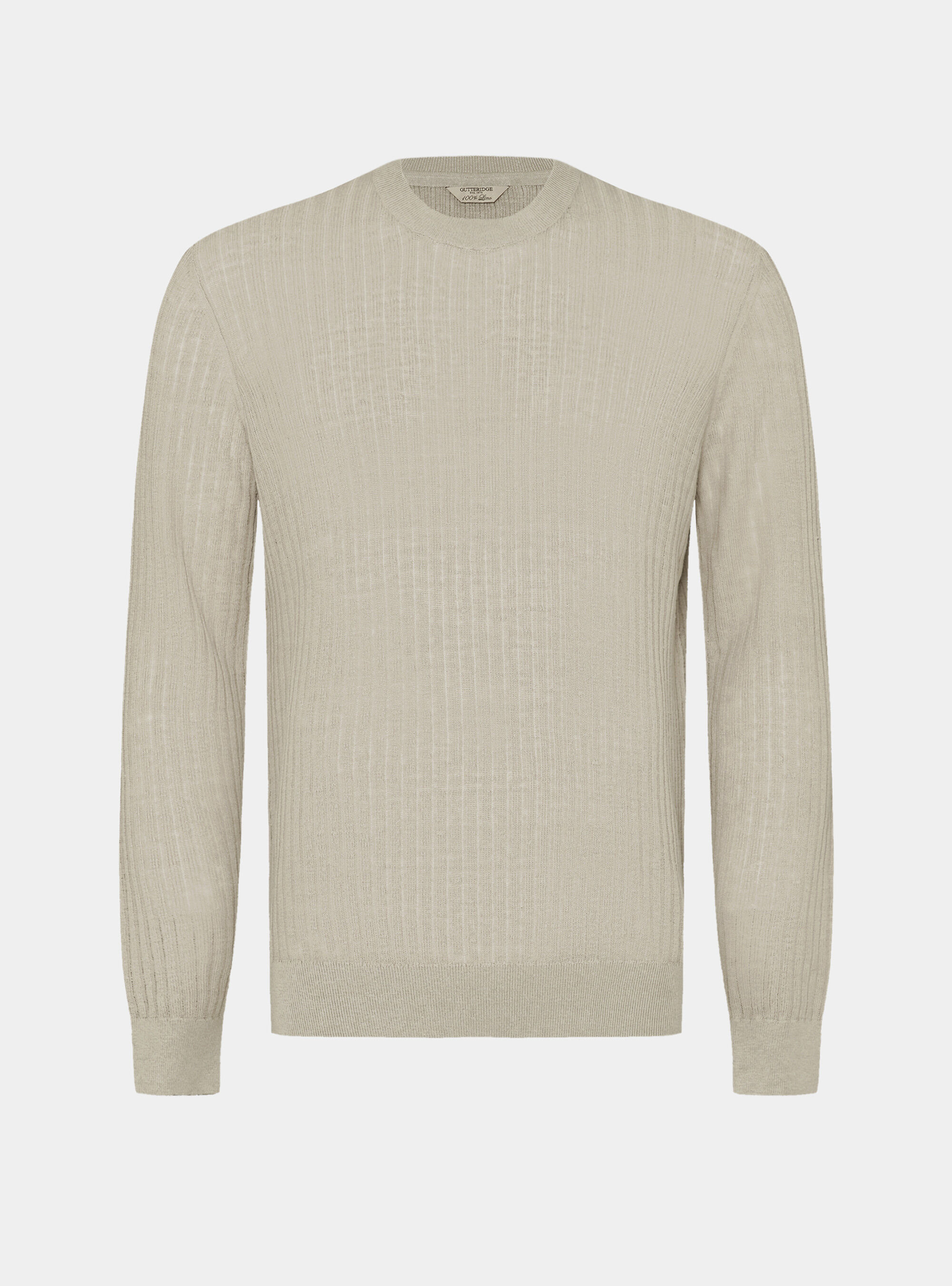 Pure linen ribbed crew neck sweater, SAND