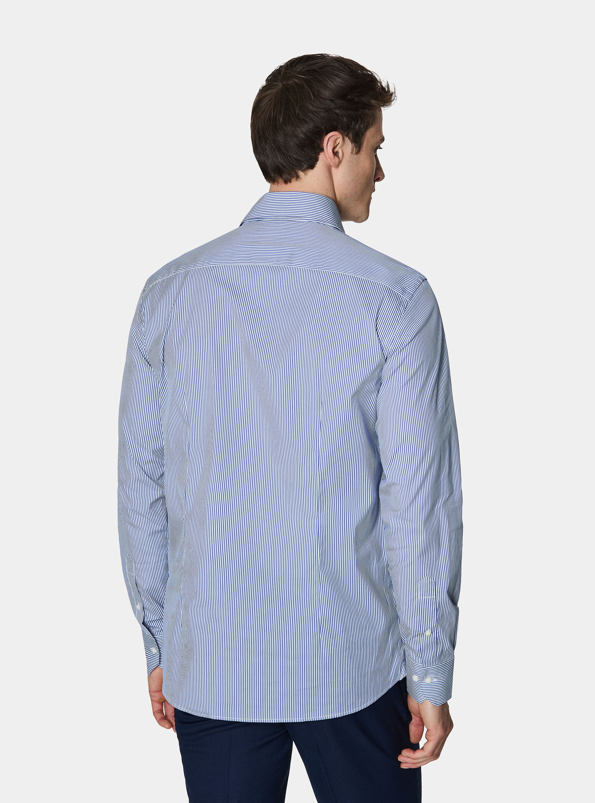 Chemise ray&eacute;e en popeline de coton stretch, BLEU