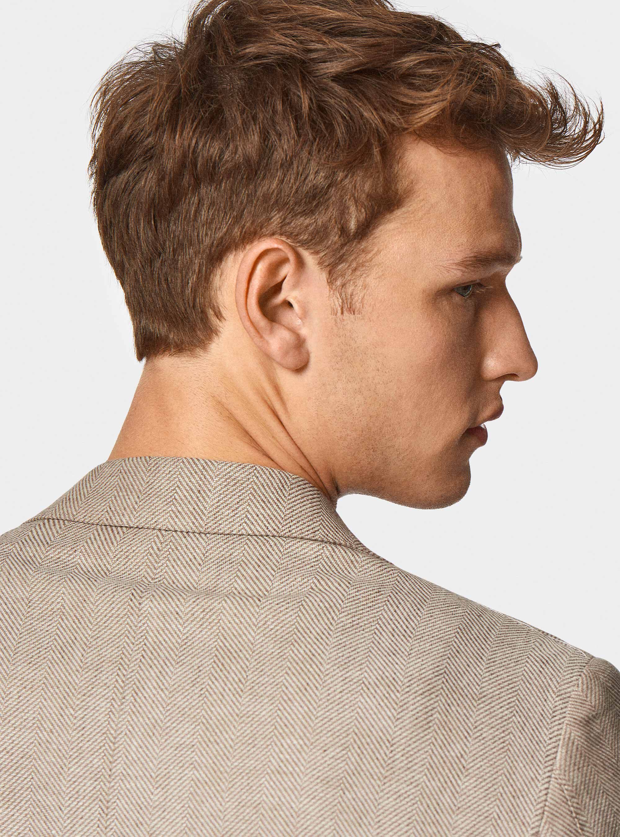 Herringbone blazer in linen and cotton, MULTICOLOR