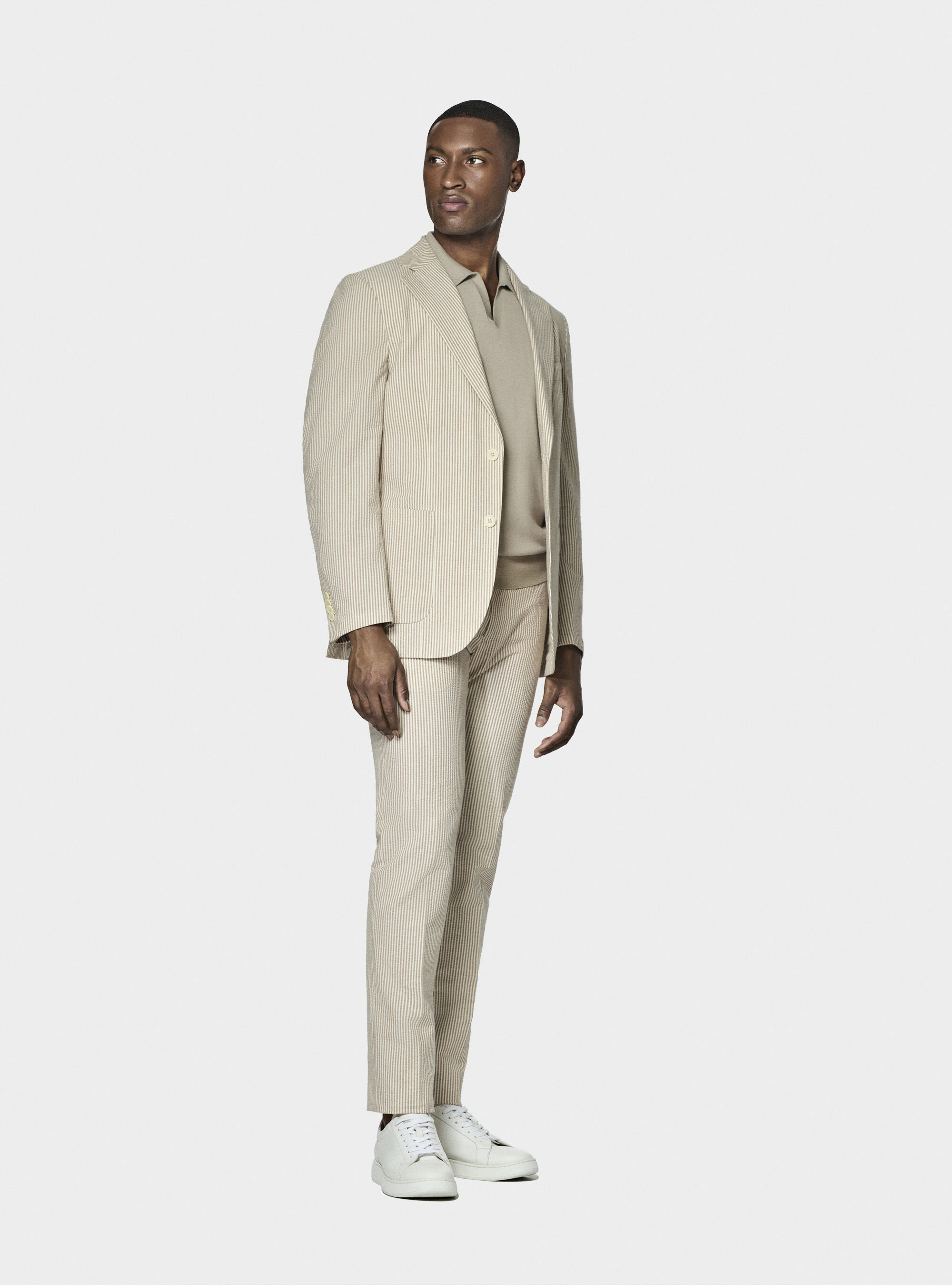 Striped blazer in seersucker cotton, SAND