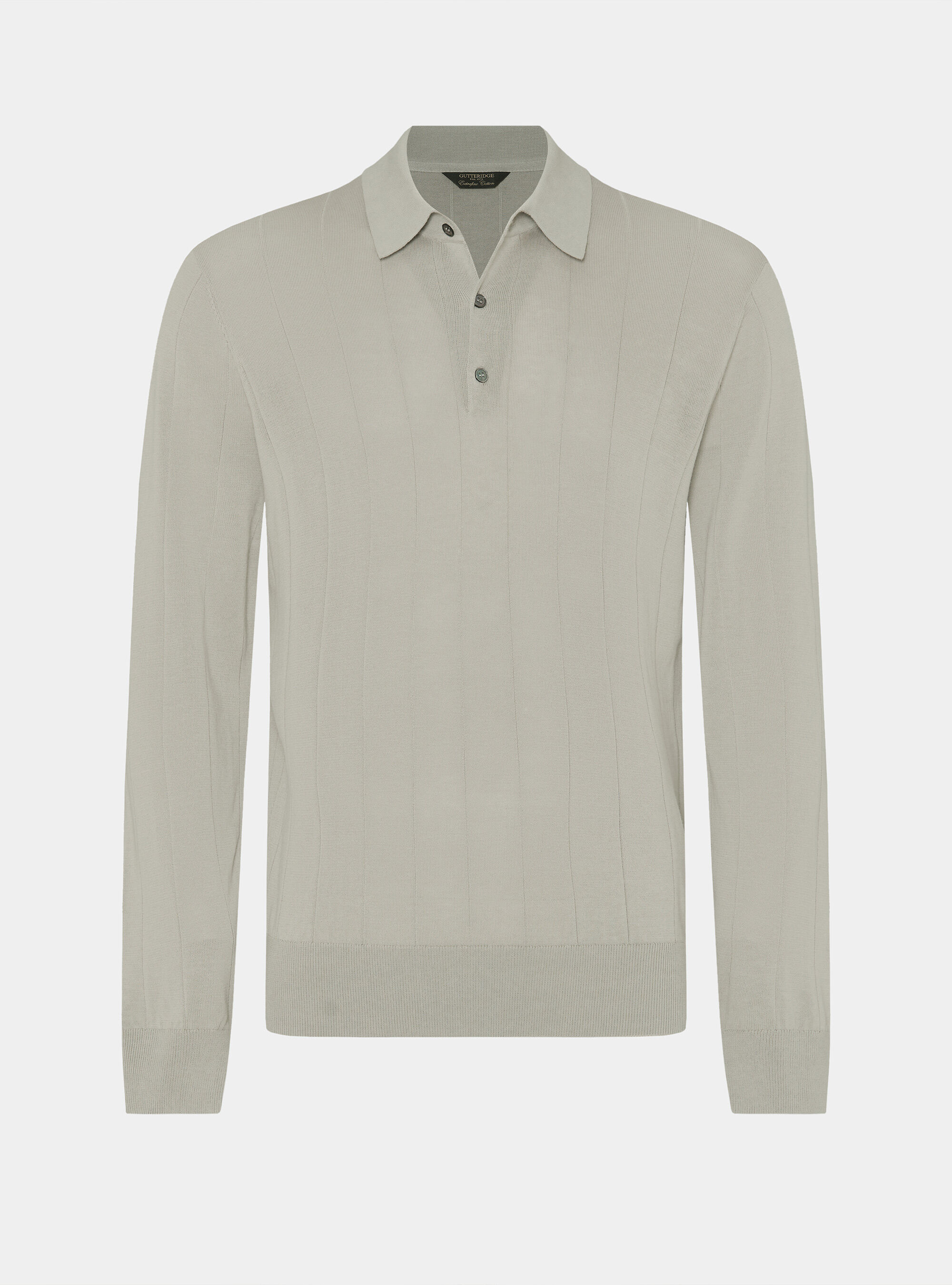 Long-sleeved knit polo shirt, SAND