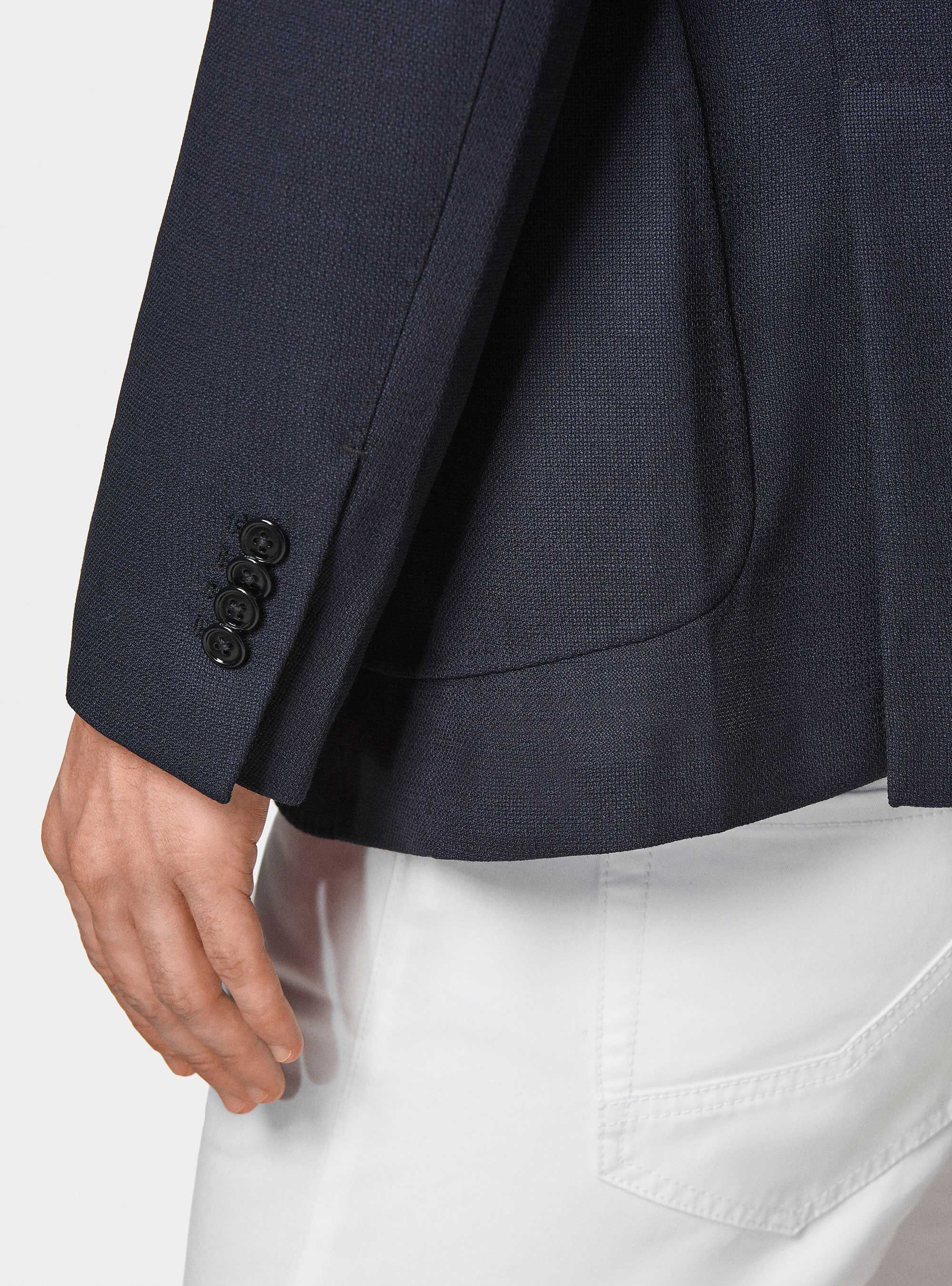 Jacke aus reiner Wolle mit Mikrotextur, NAVY 0218C