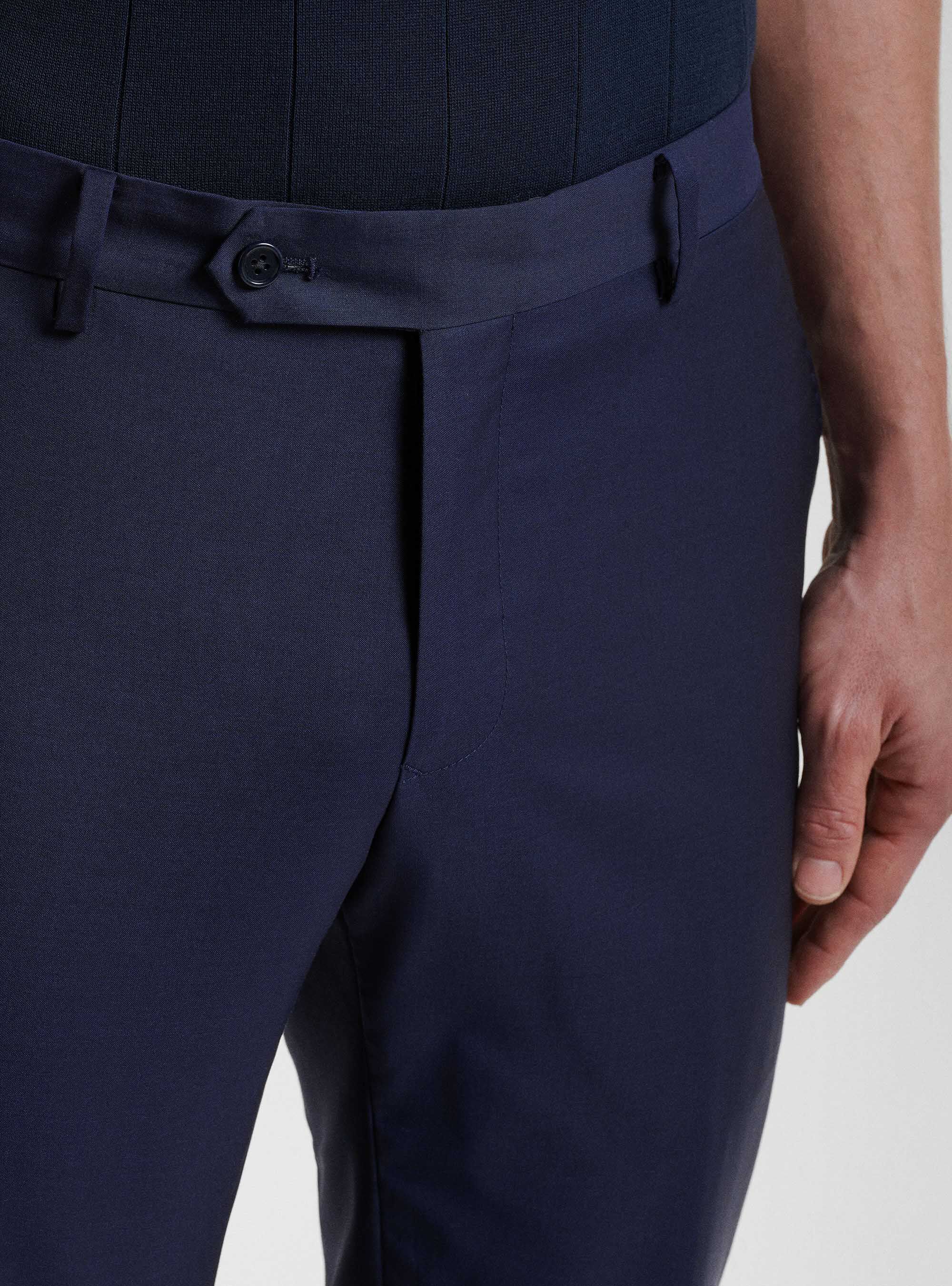 Suit trousers in pure superfine wool 130's Reda, NAVY BLUE