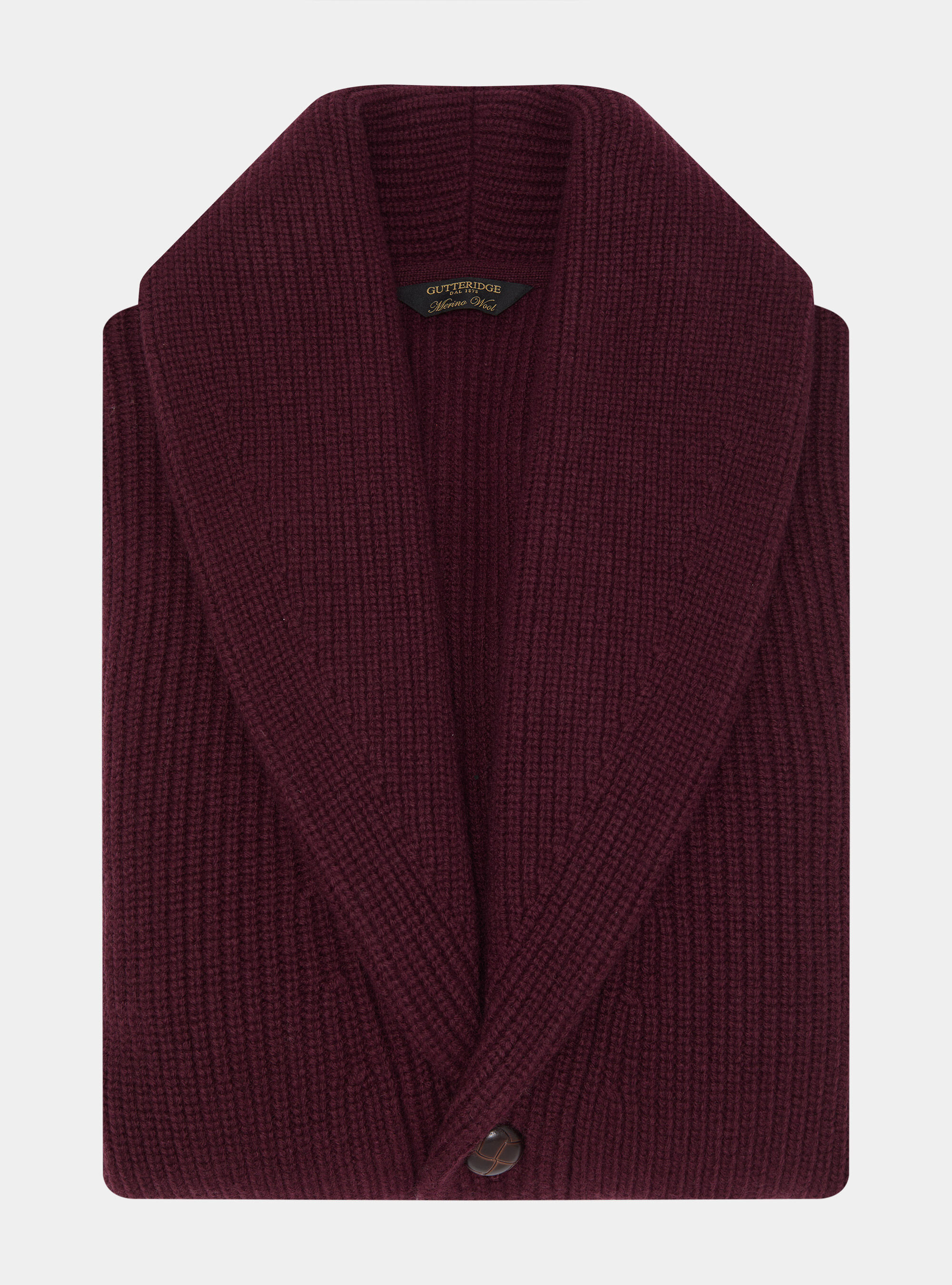 Strickjacke aus Merinowolle mit Schalkragen, BORDEAUX 0311C