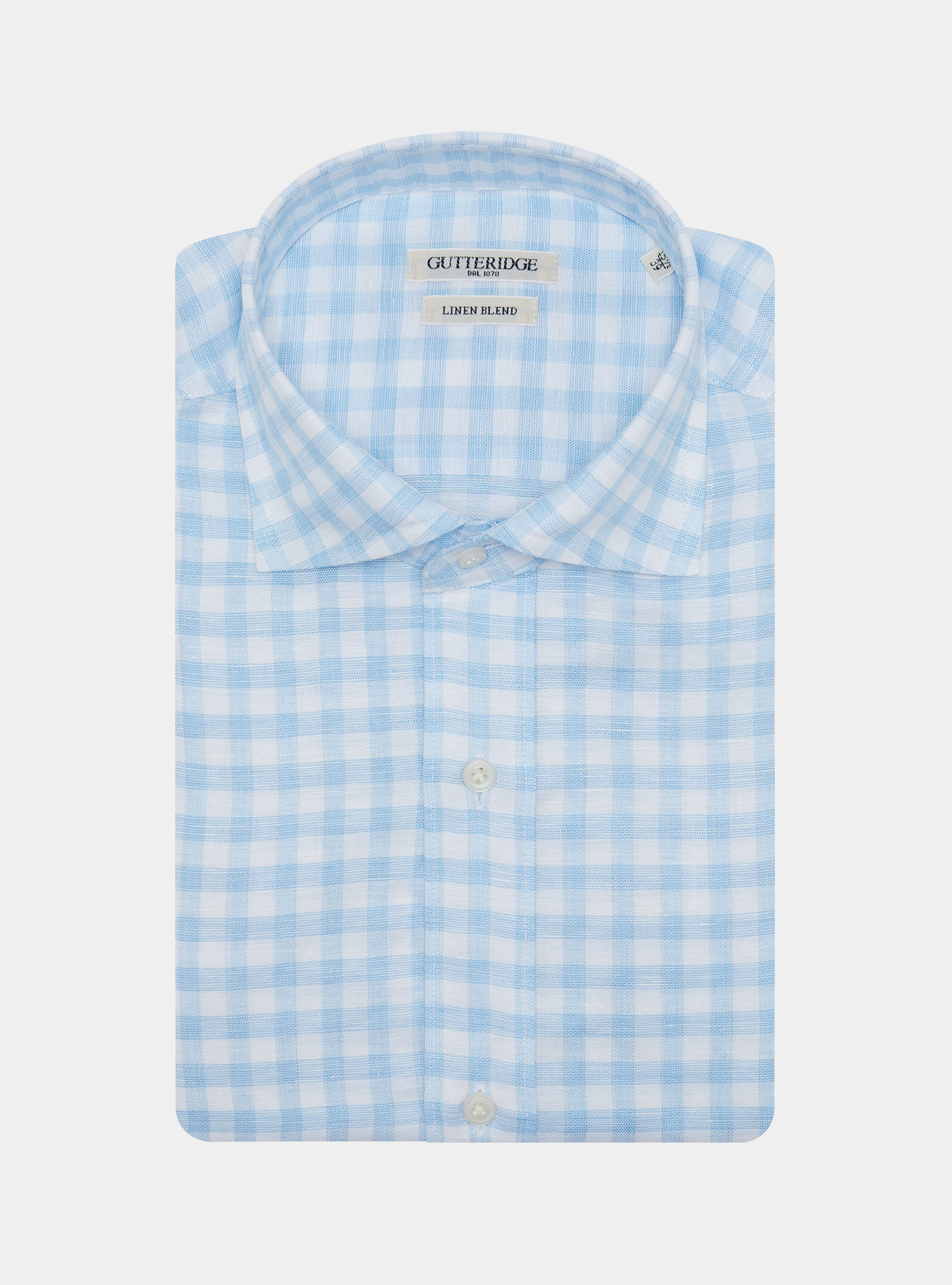 Light blue linen blend checked shirt, LIGHT BLUE