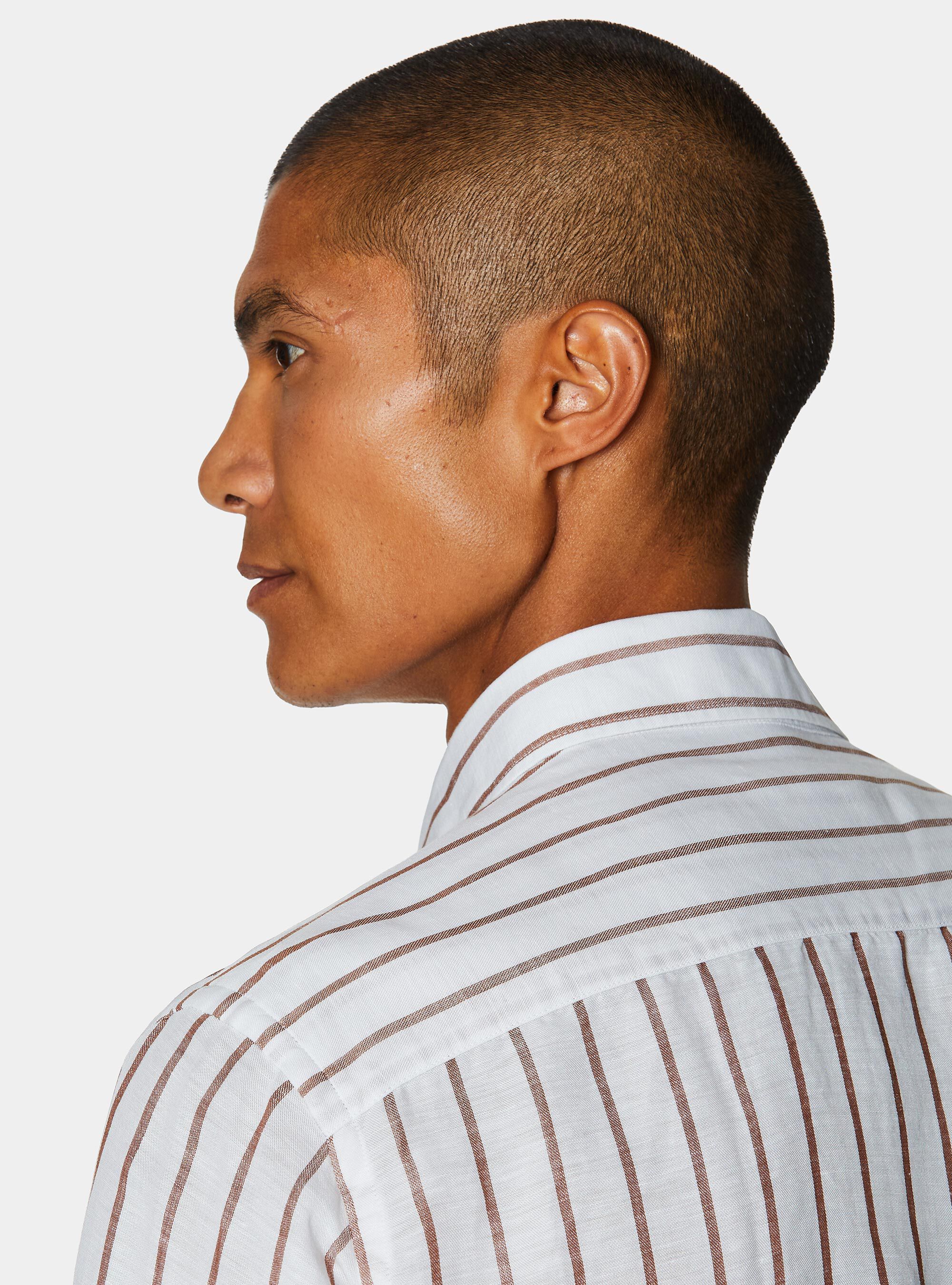 Linen blend striped shirt, BROWN