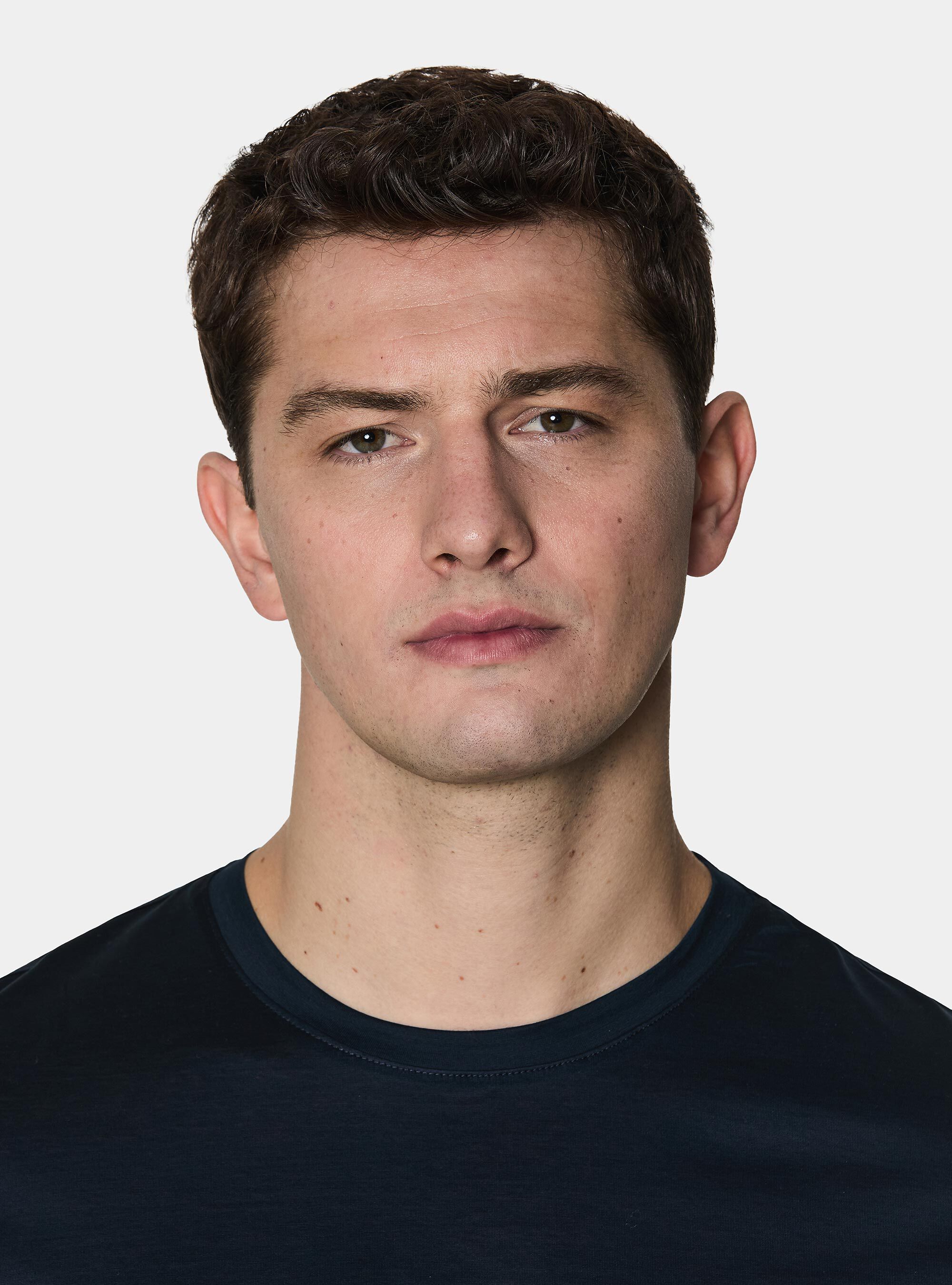 T-shirt mezza manica in filo di Scozia, BLU NAVY