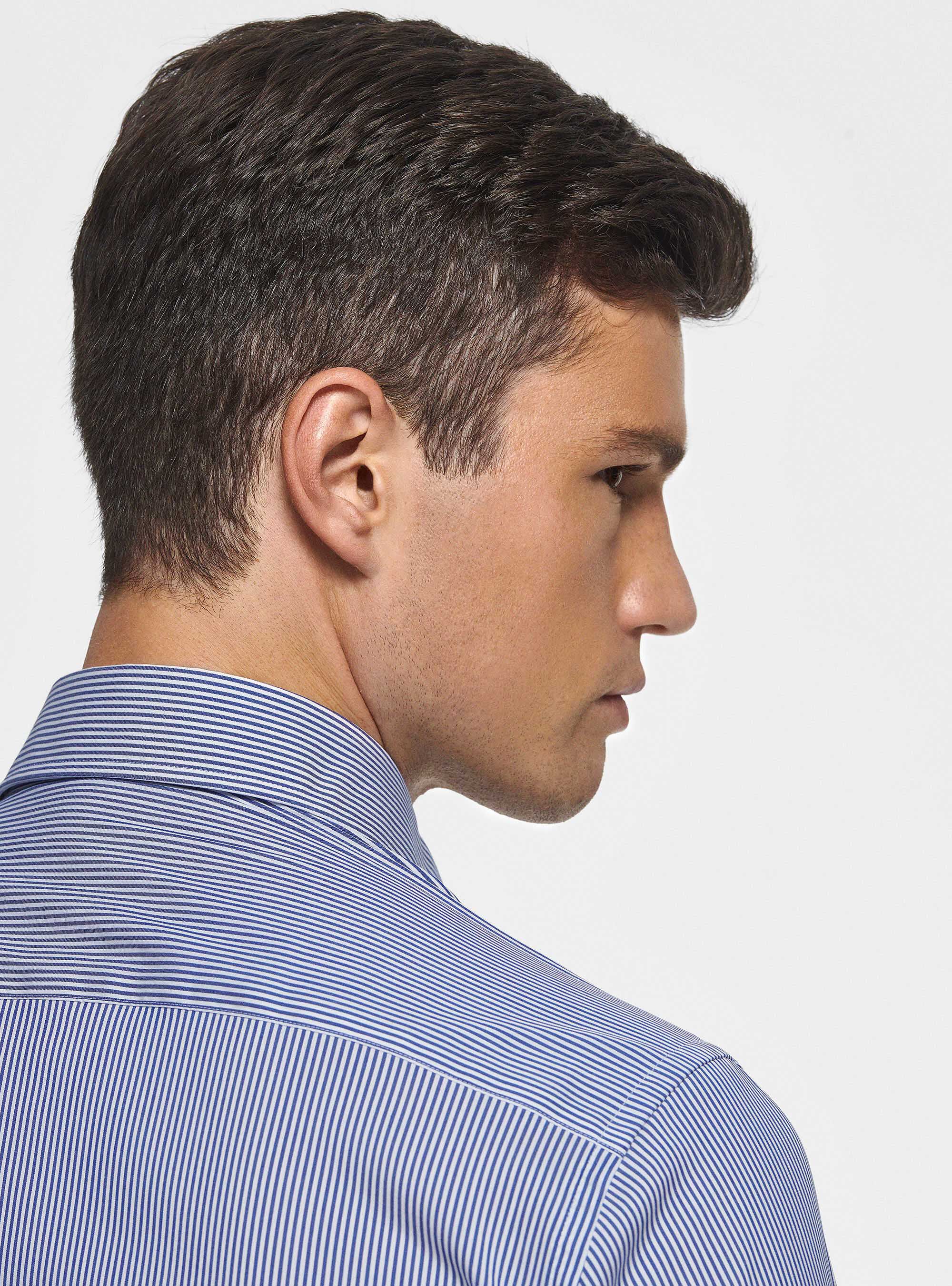 Chemise &agrave; rayures en popeline stretch, BLEU