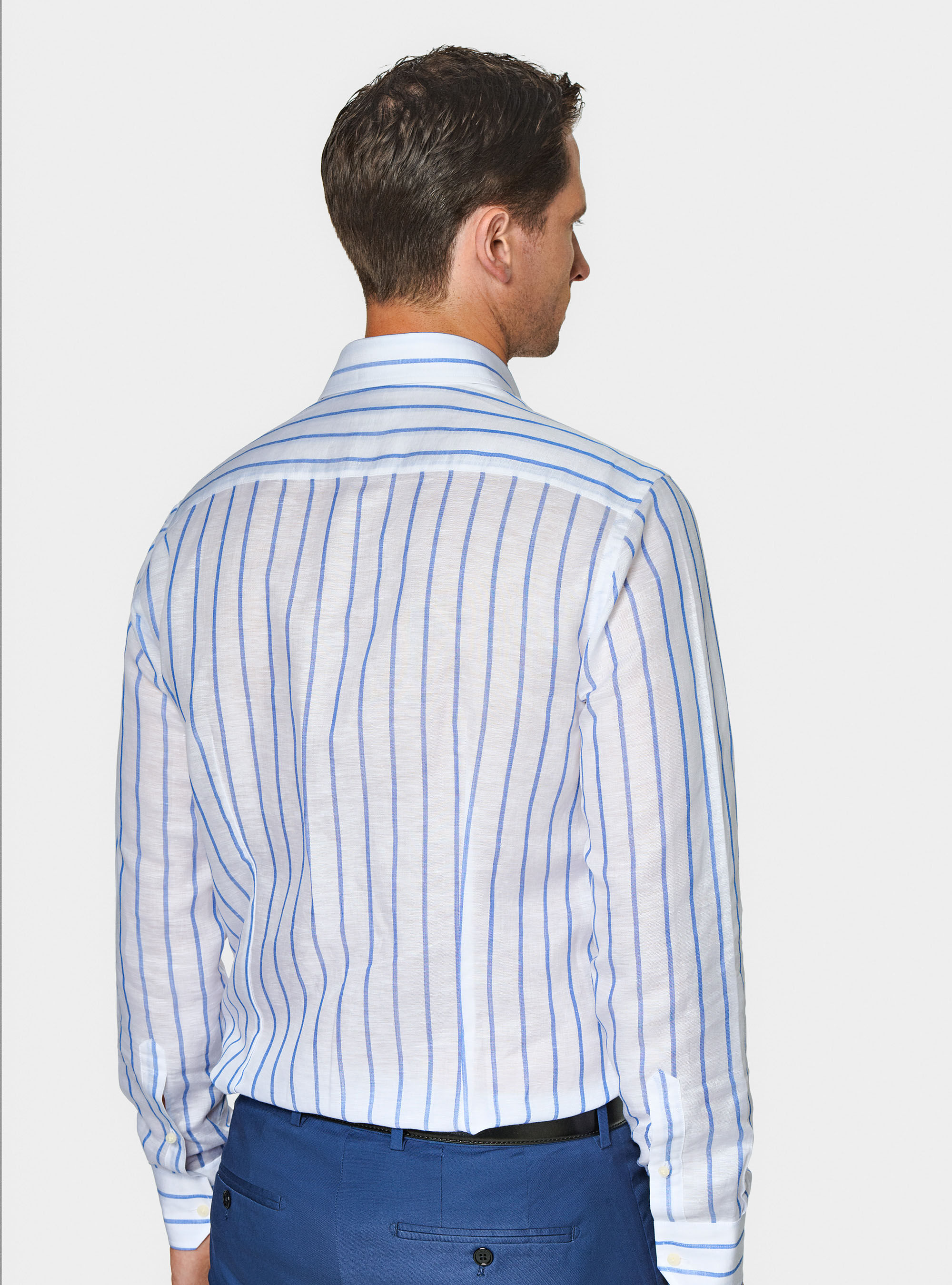 Chemise &agrave; rayures en lin m&eacute;lang&eacute;, BLEU