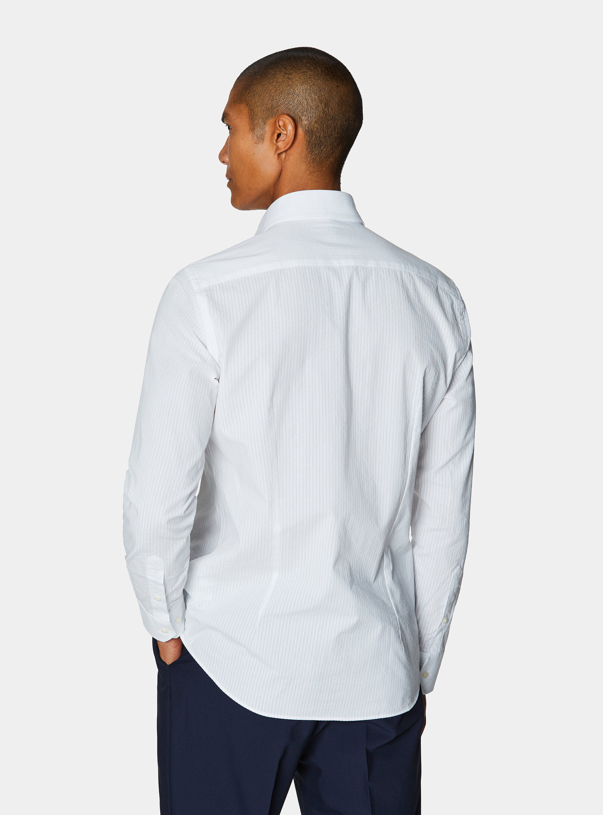 Seersucker cotton shirt, WHITE