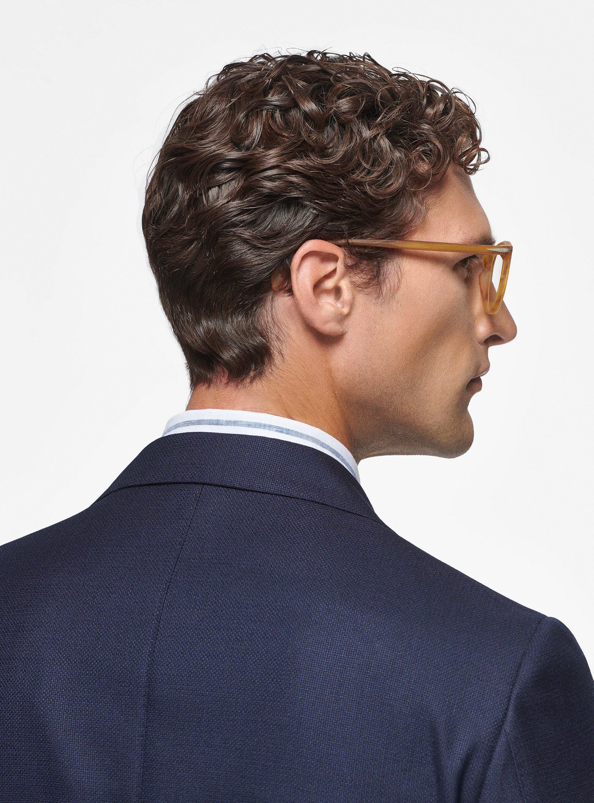Giacca in pura lana hopsack, BLU NAVY