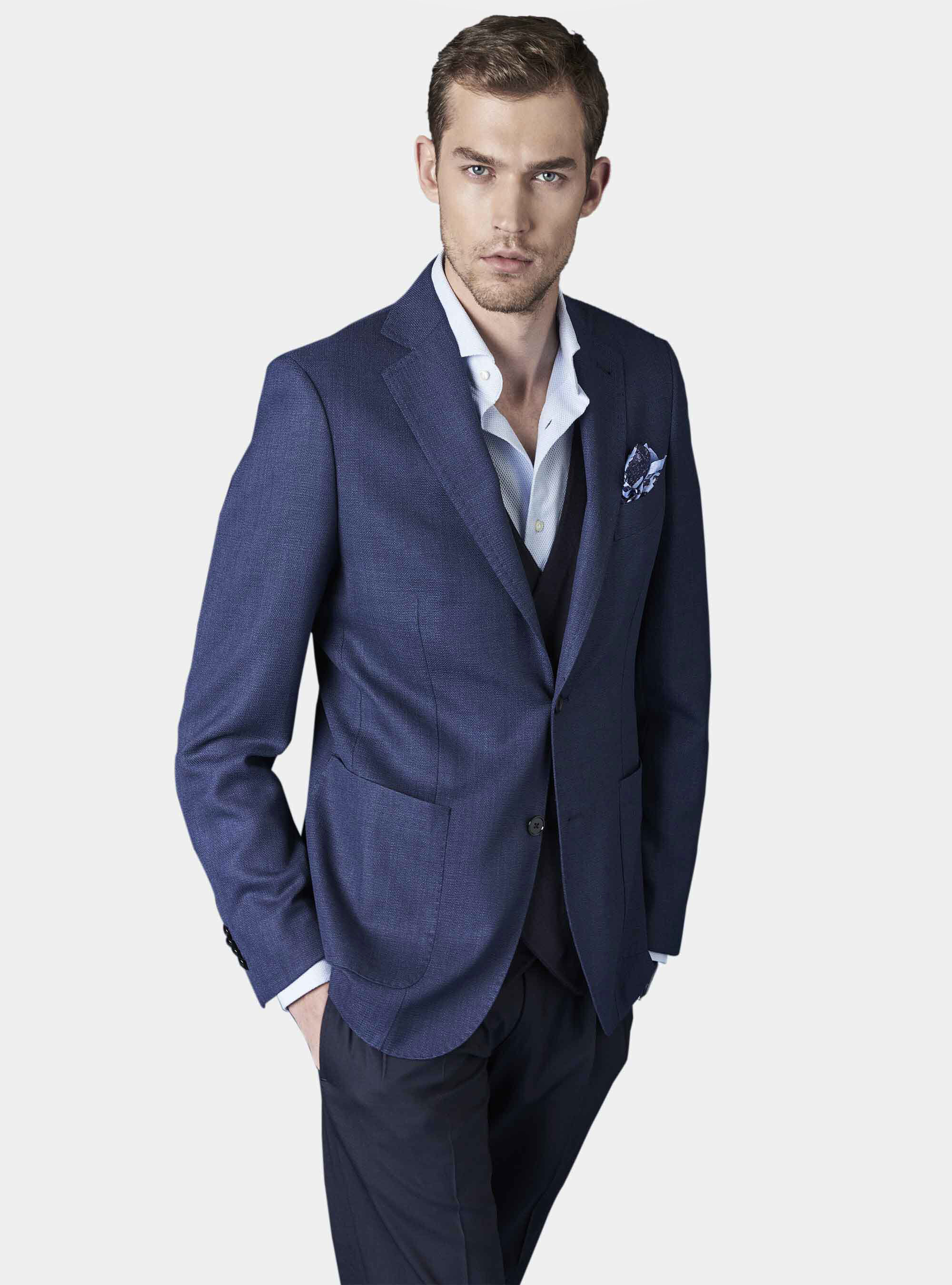 Micro-textured pure wool blazer, BASALT