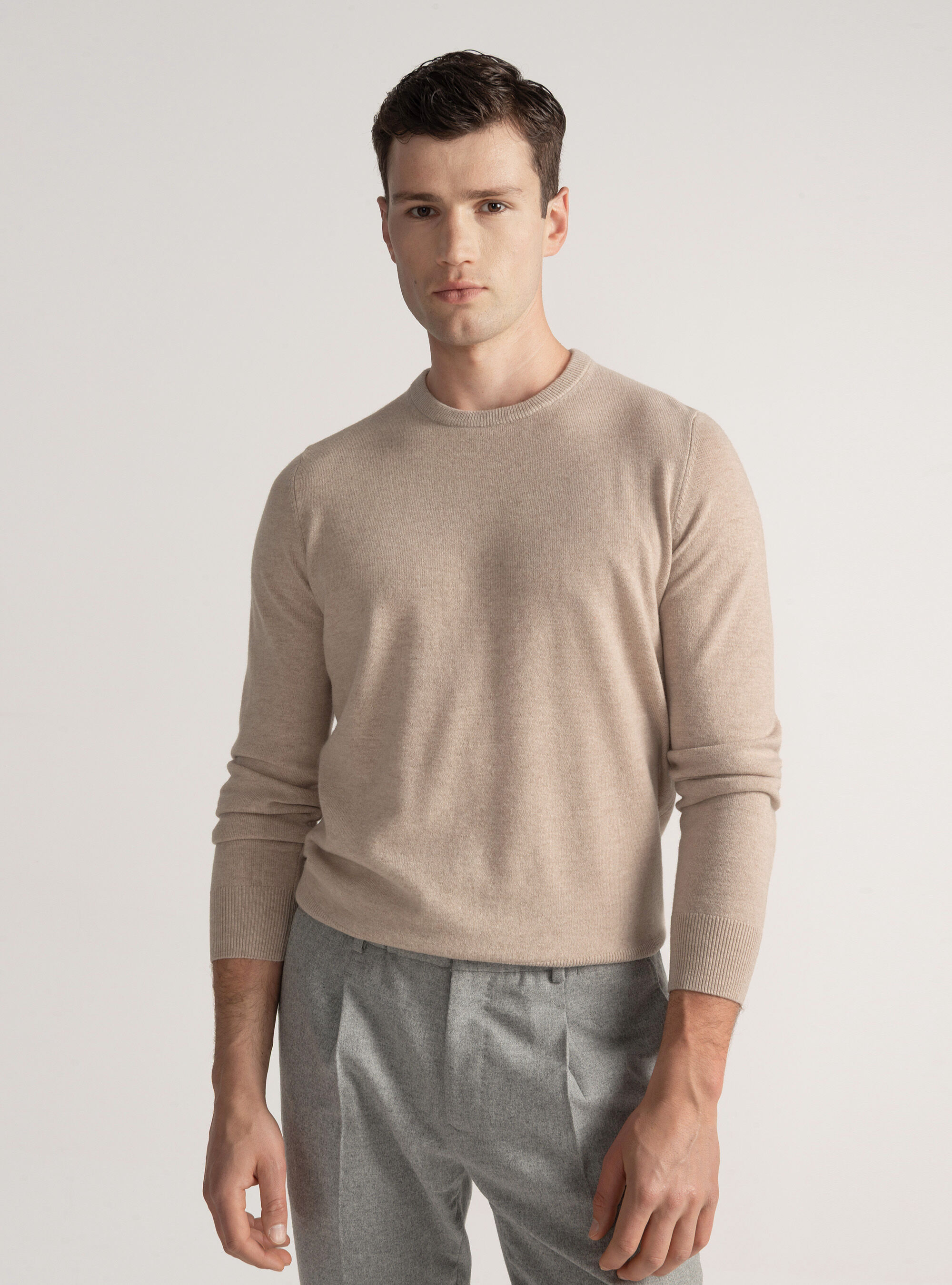 Lambswool and cashmere crew-neck sweater, ECRU