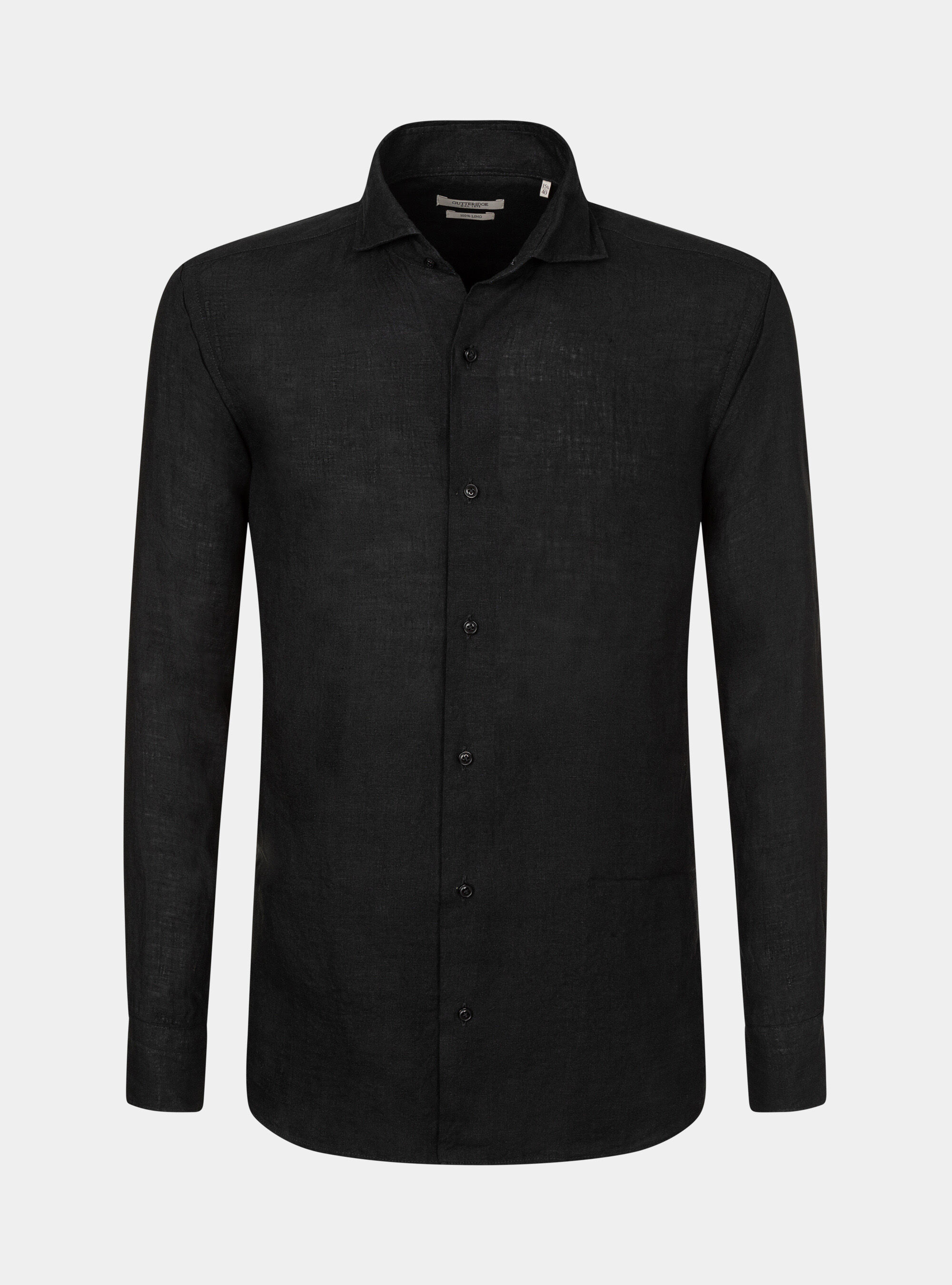 Chemise &agrave; col fran&ccedil;ais en pur lin, NOIR