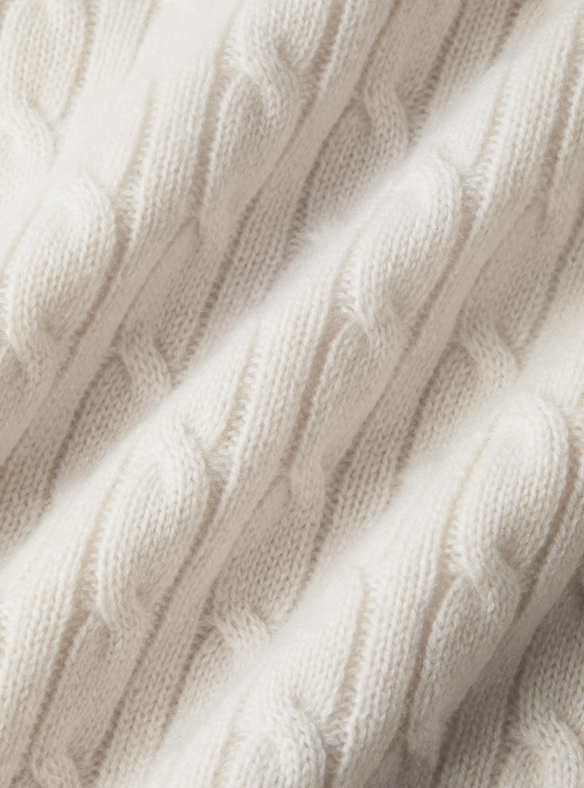Braided crew neck sweater in pure cashmere, WHITE