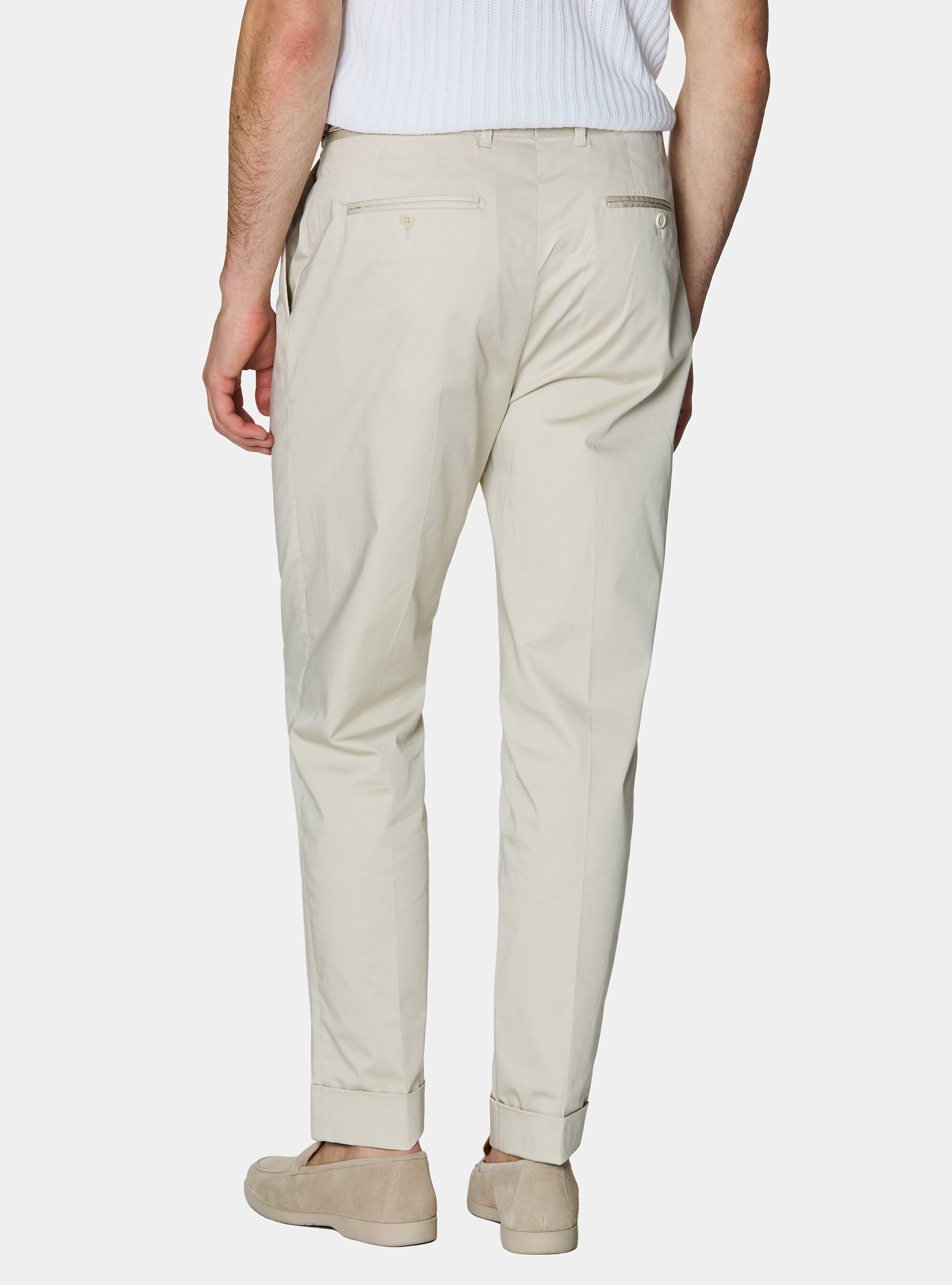 Stretch poplin cotton pleated trousers, OFF-WHITE