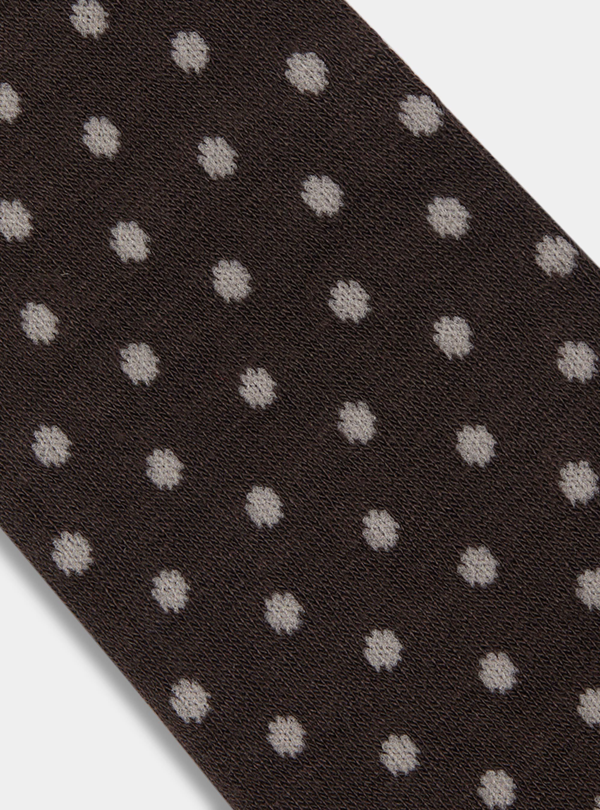 Polka dot and striped long socks with embroidery, BROWN