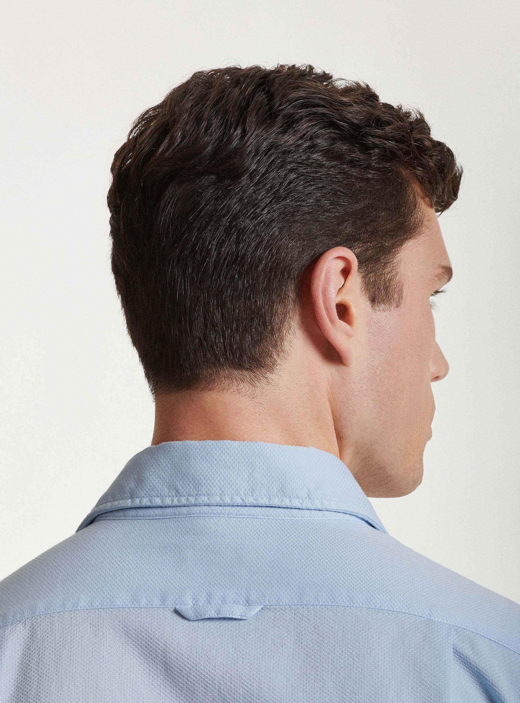 Chemise &agrave; col semi-fran&ccedil;ais en coton teint&eacute; dans la masse, BLEU CIEL