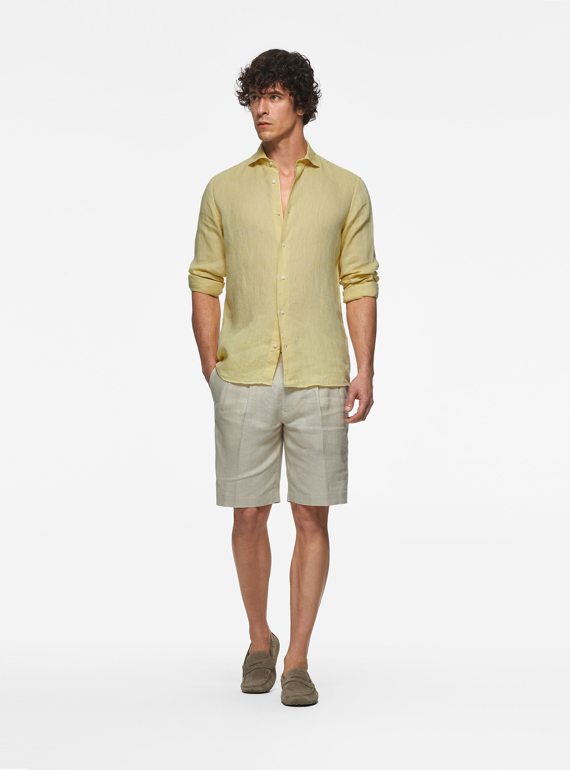 Camicia in puro lino, GIALLO