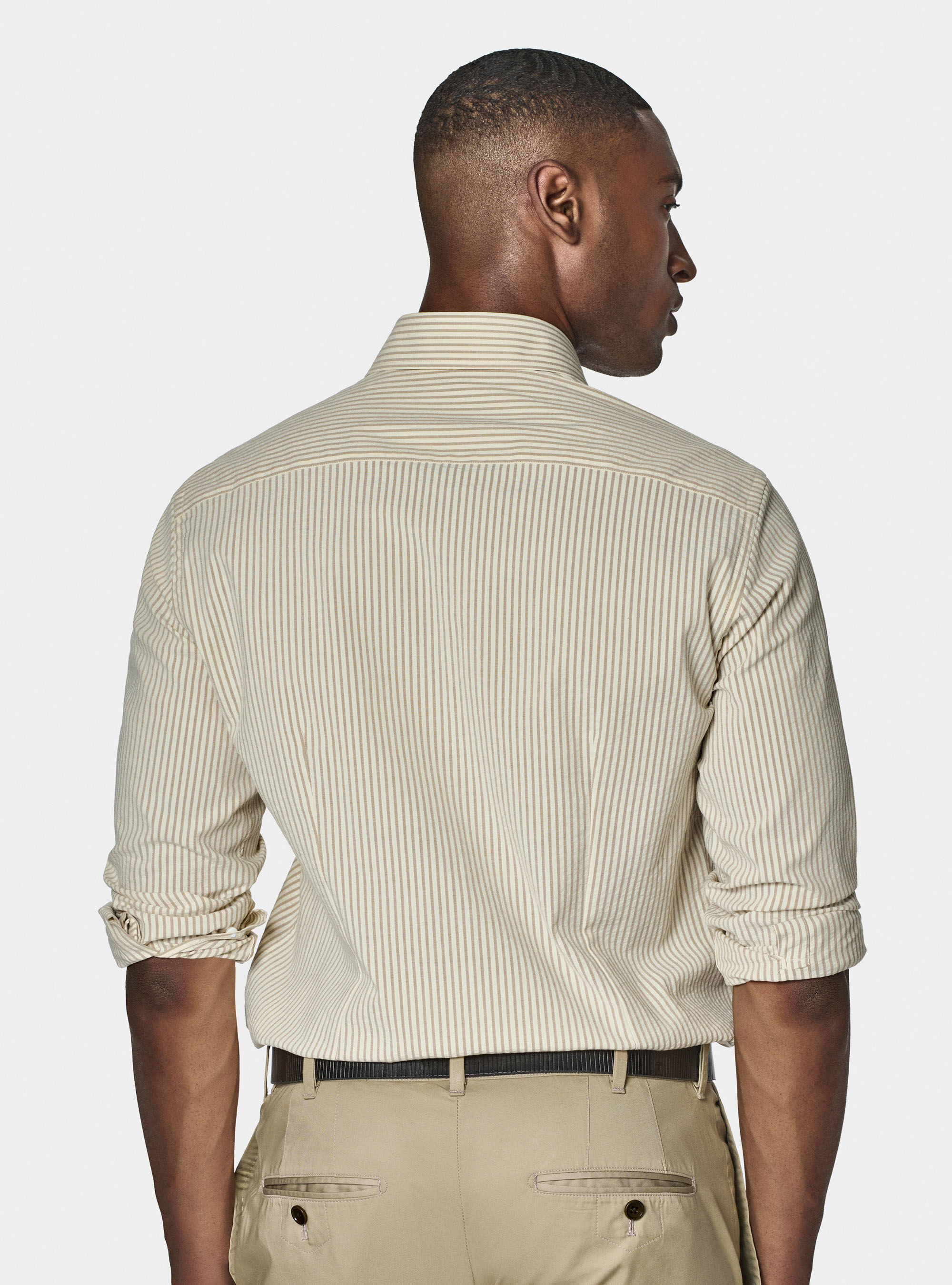 Seersucker cotton blend striped shirt, SAND