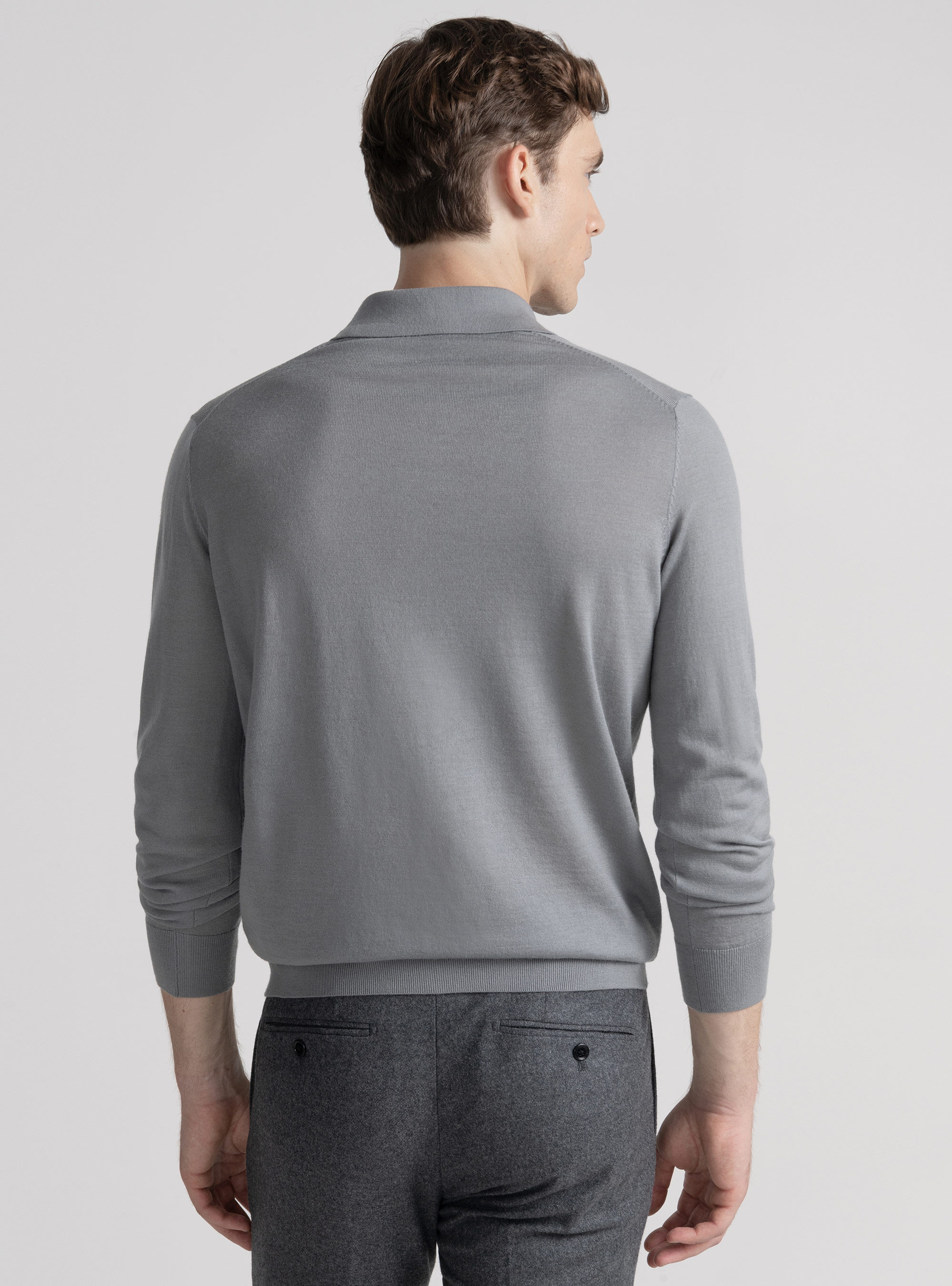 Extra-fine merino wool polo shirt, GREY