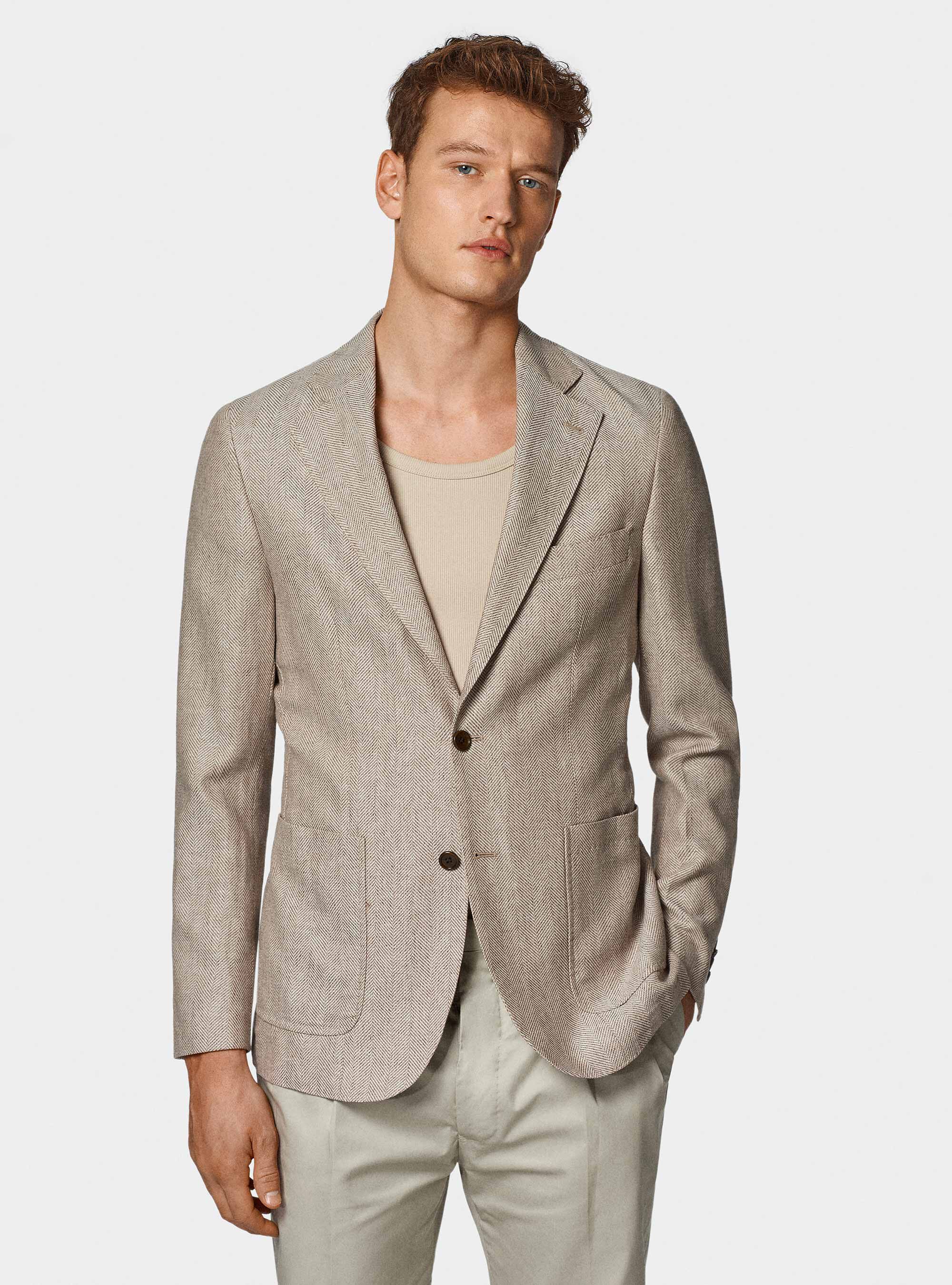 Herringbone blazer in linen and cotton