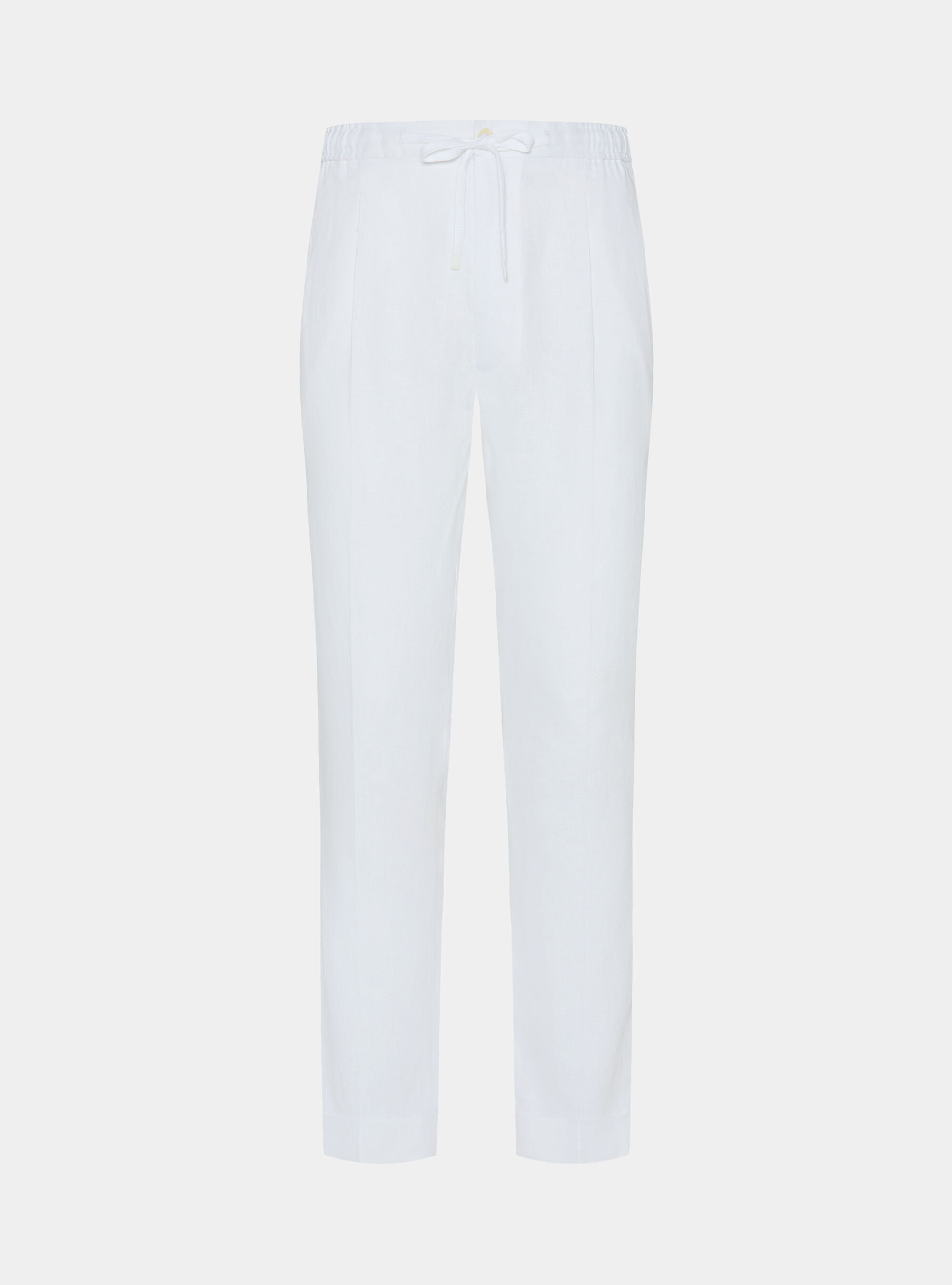 Pure linen trousers with pleat and drawstring, WHITE