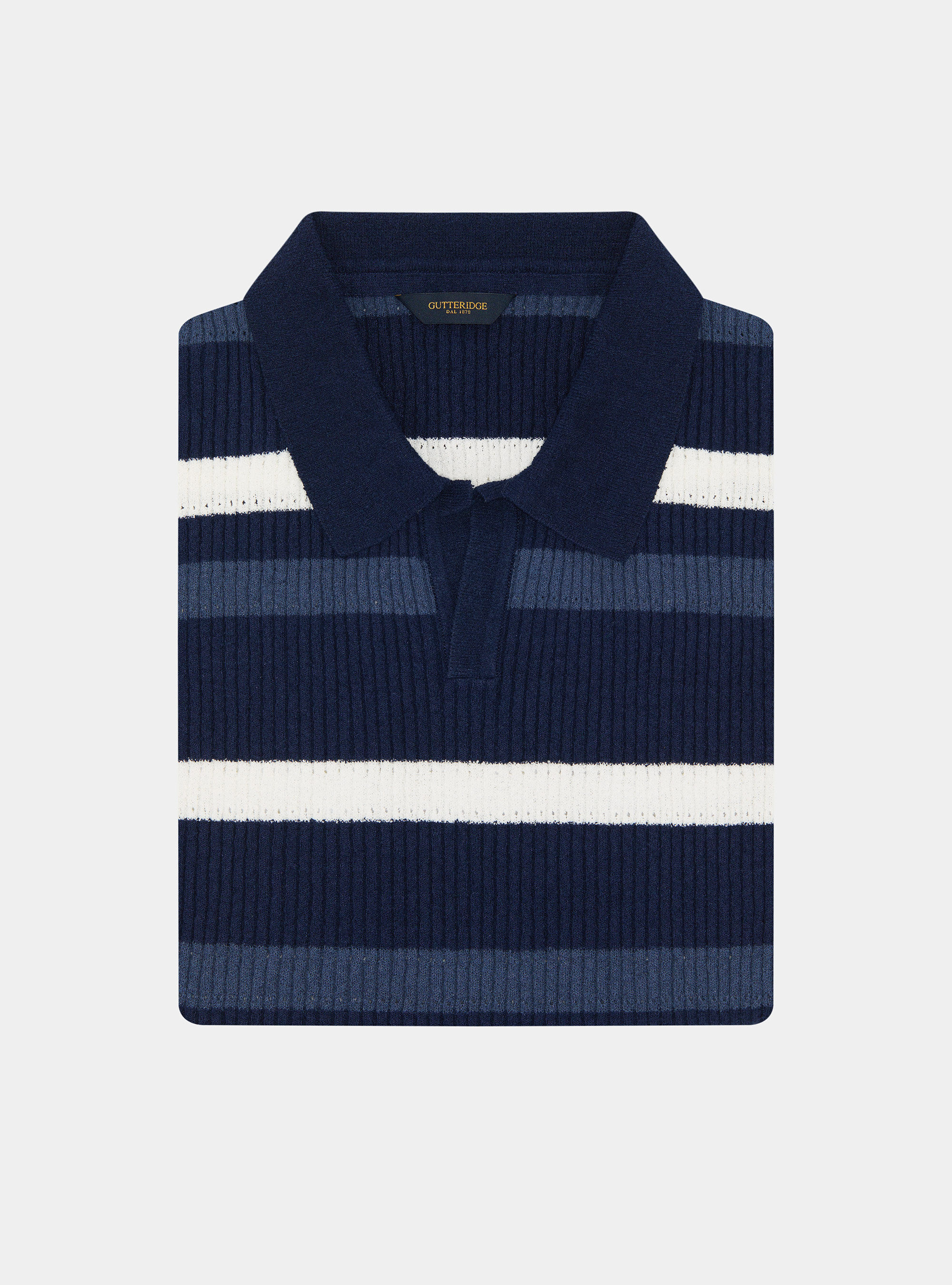 Striped boucl&eacute; knit polo shirt, NAVY BLUE