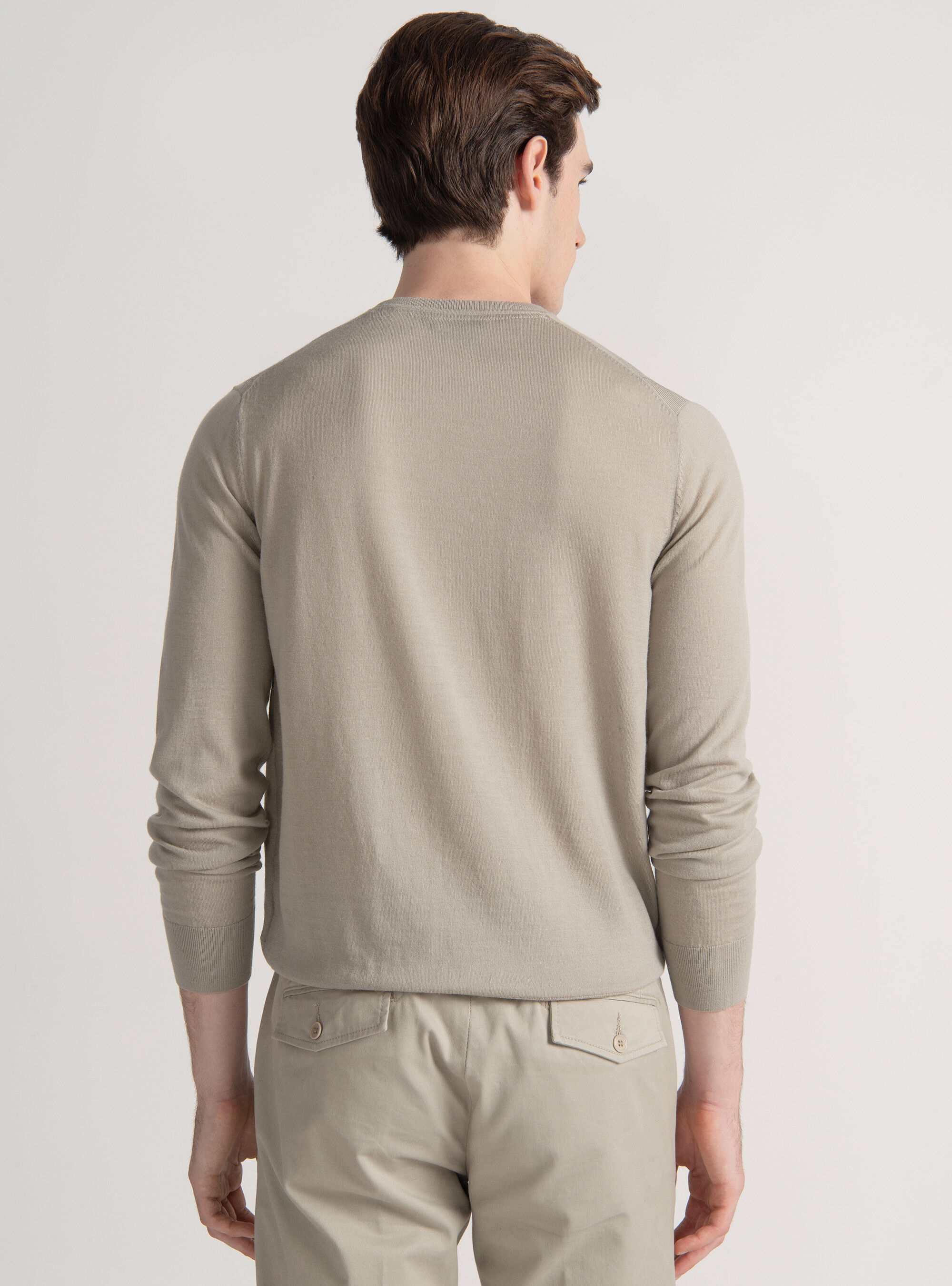 Crew-neck sweater in pure extra-fine merino wool, SAND