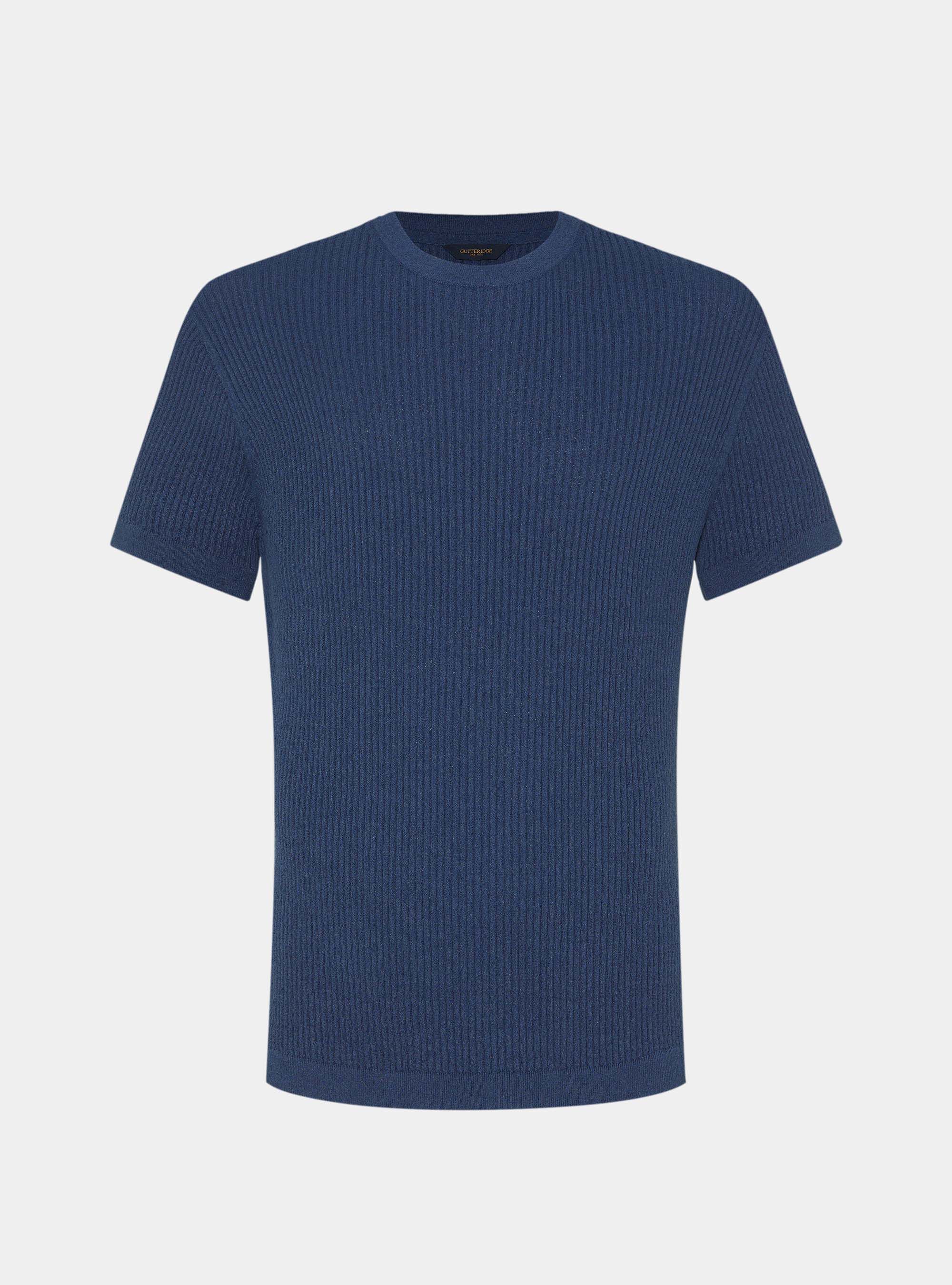 Crew neck in ribbed boucl&eacute; knit, INK