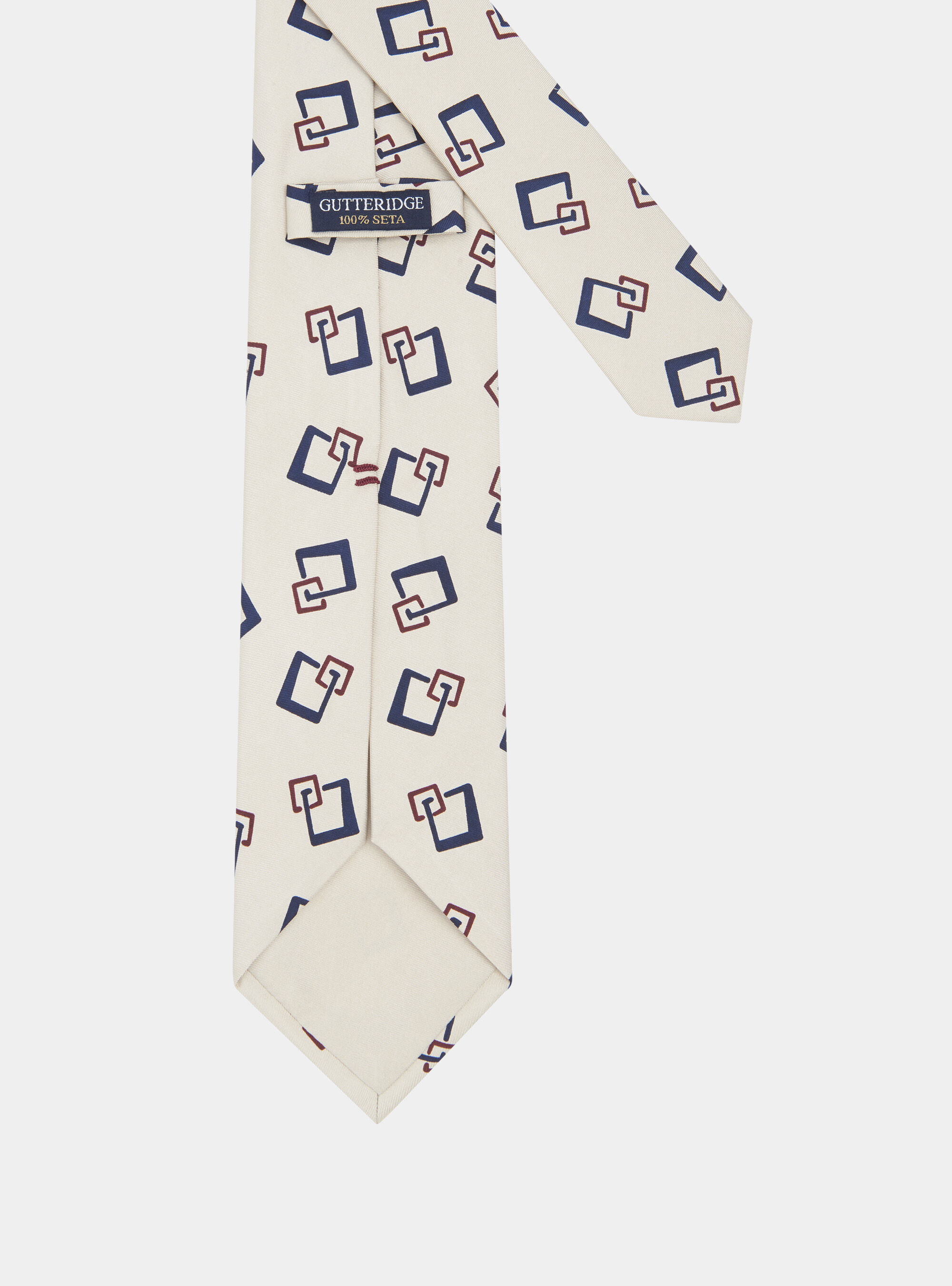 Geometric patterned silk tie, ECRU