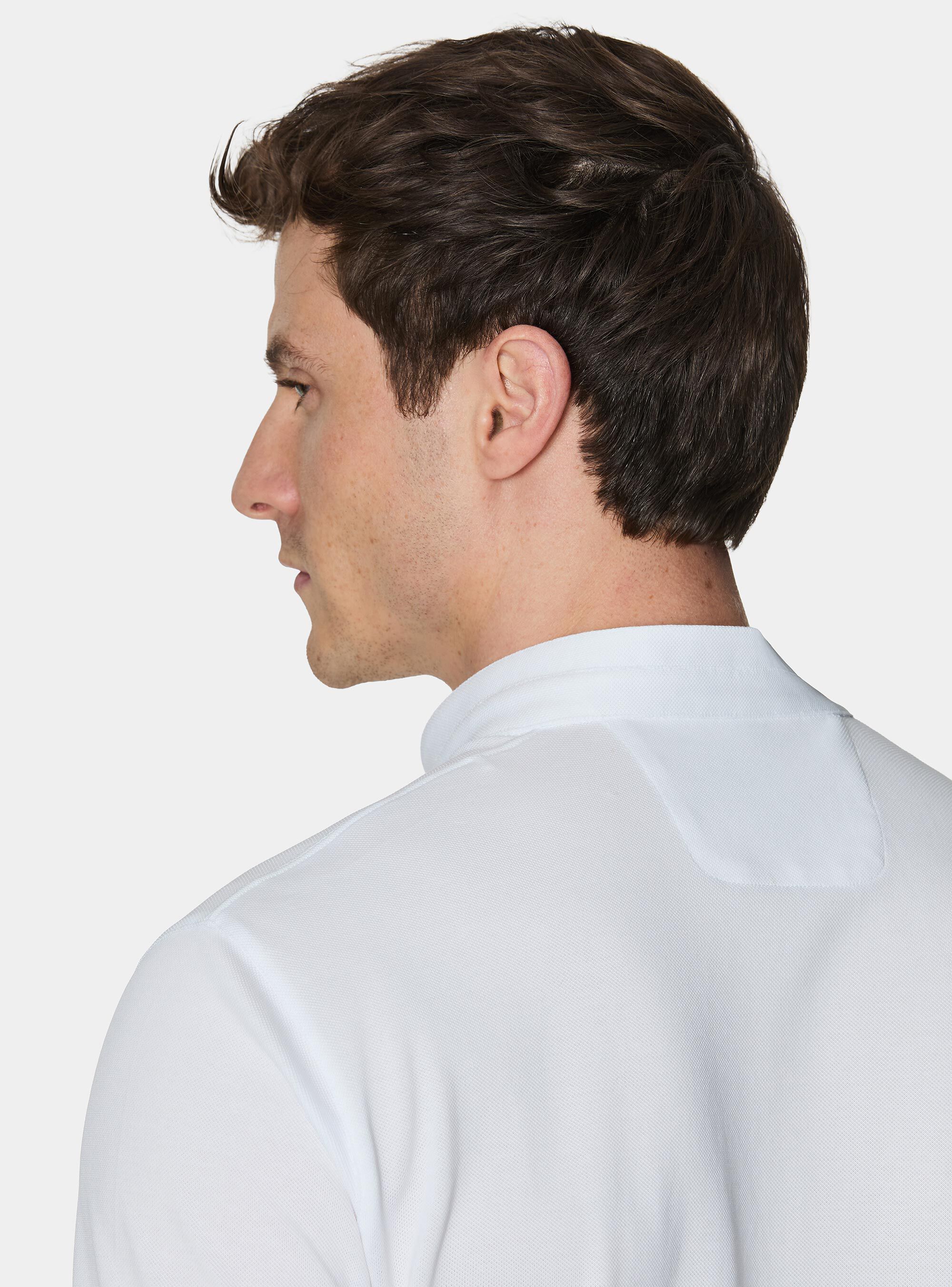 Polo collo coreano in misto cotone stretch, BIANCO