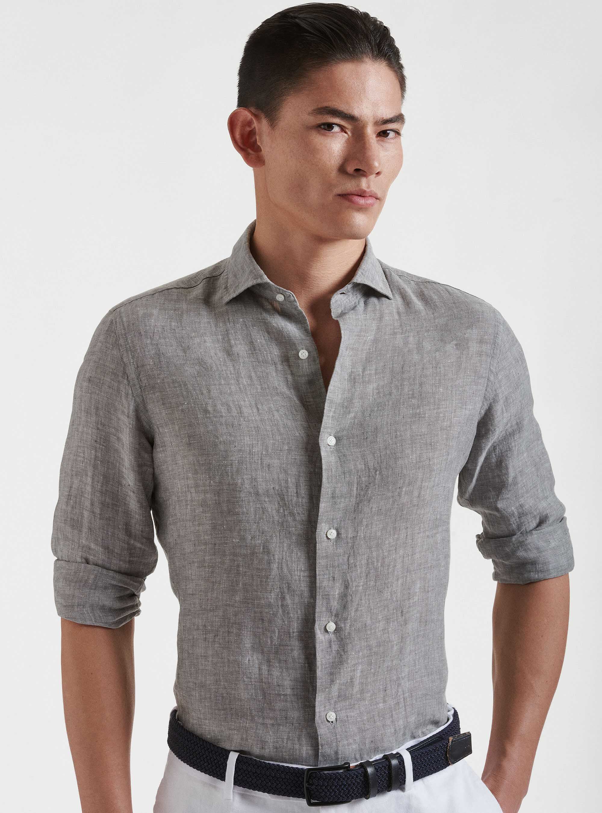 Semi-French collar shirt in pure linen