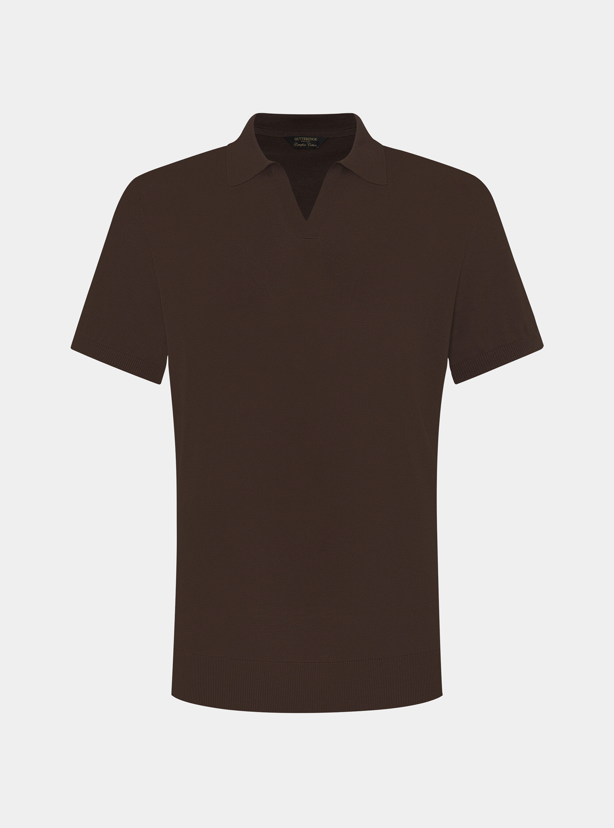 Buttonless knitted polo shirt in extra-fine cotton, BROWN