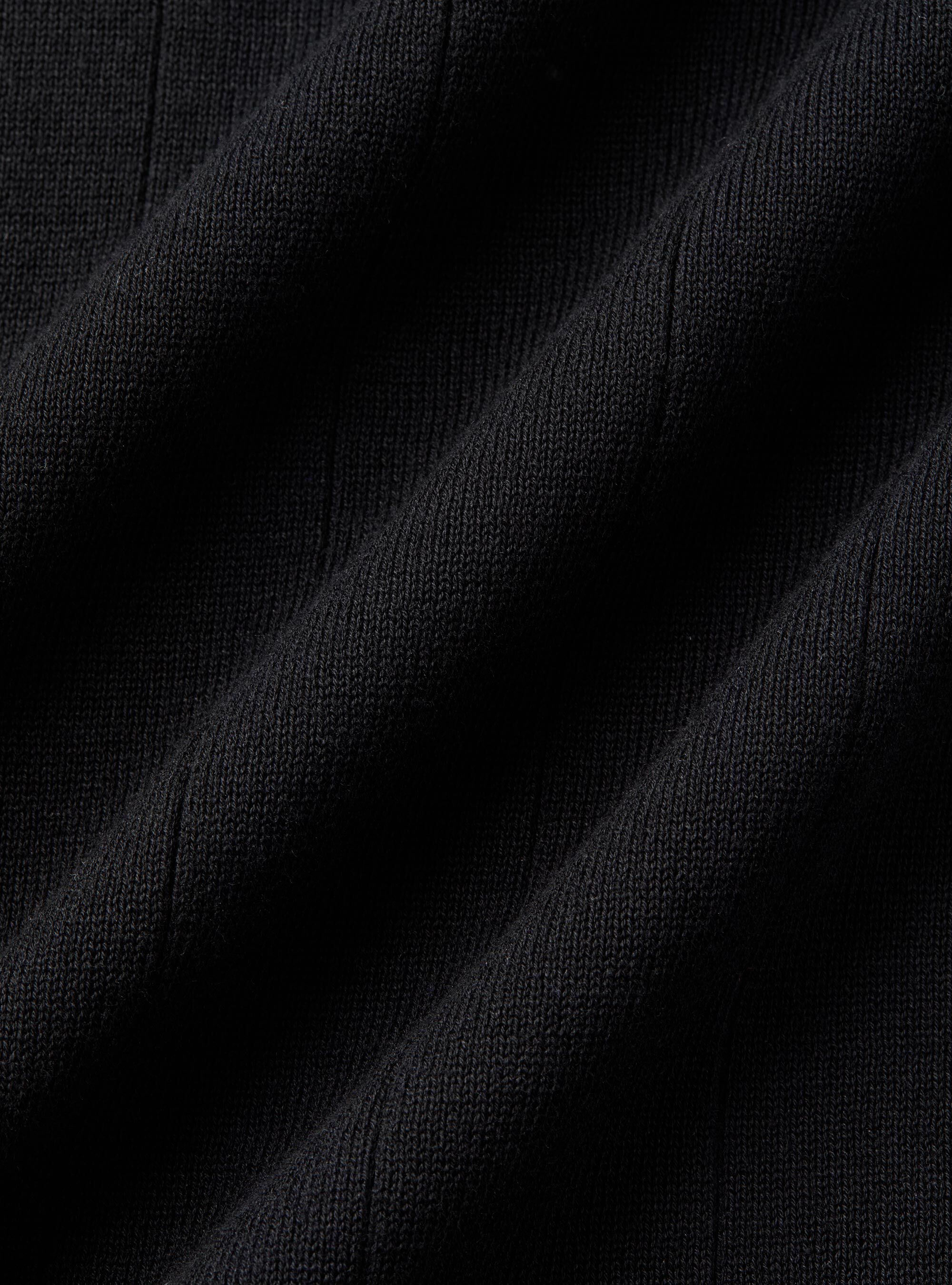 Long-sleeved knit polo shirt, BLACK