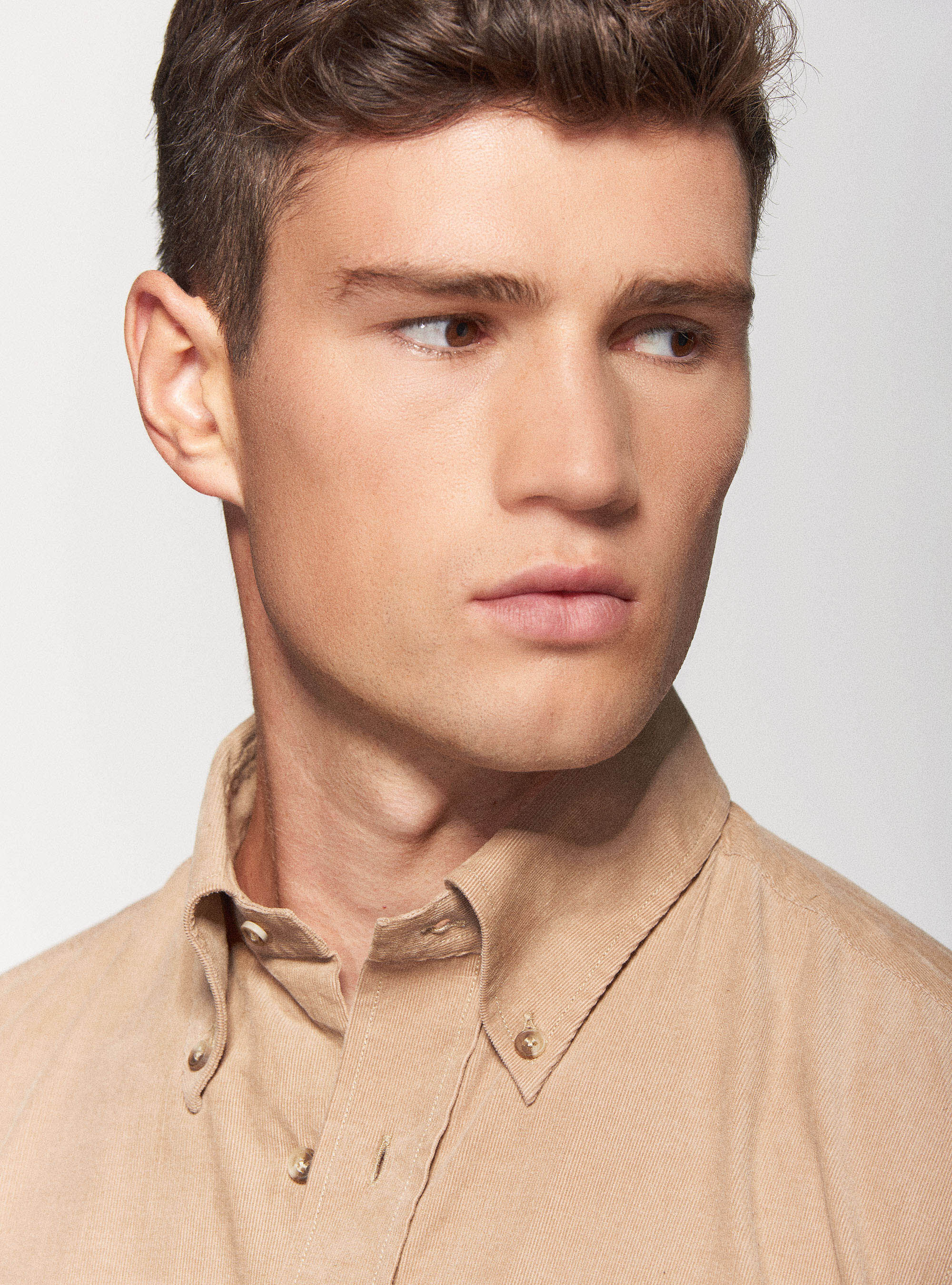 Cotton velvet button-down collar shirt, SAND