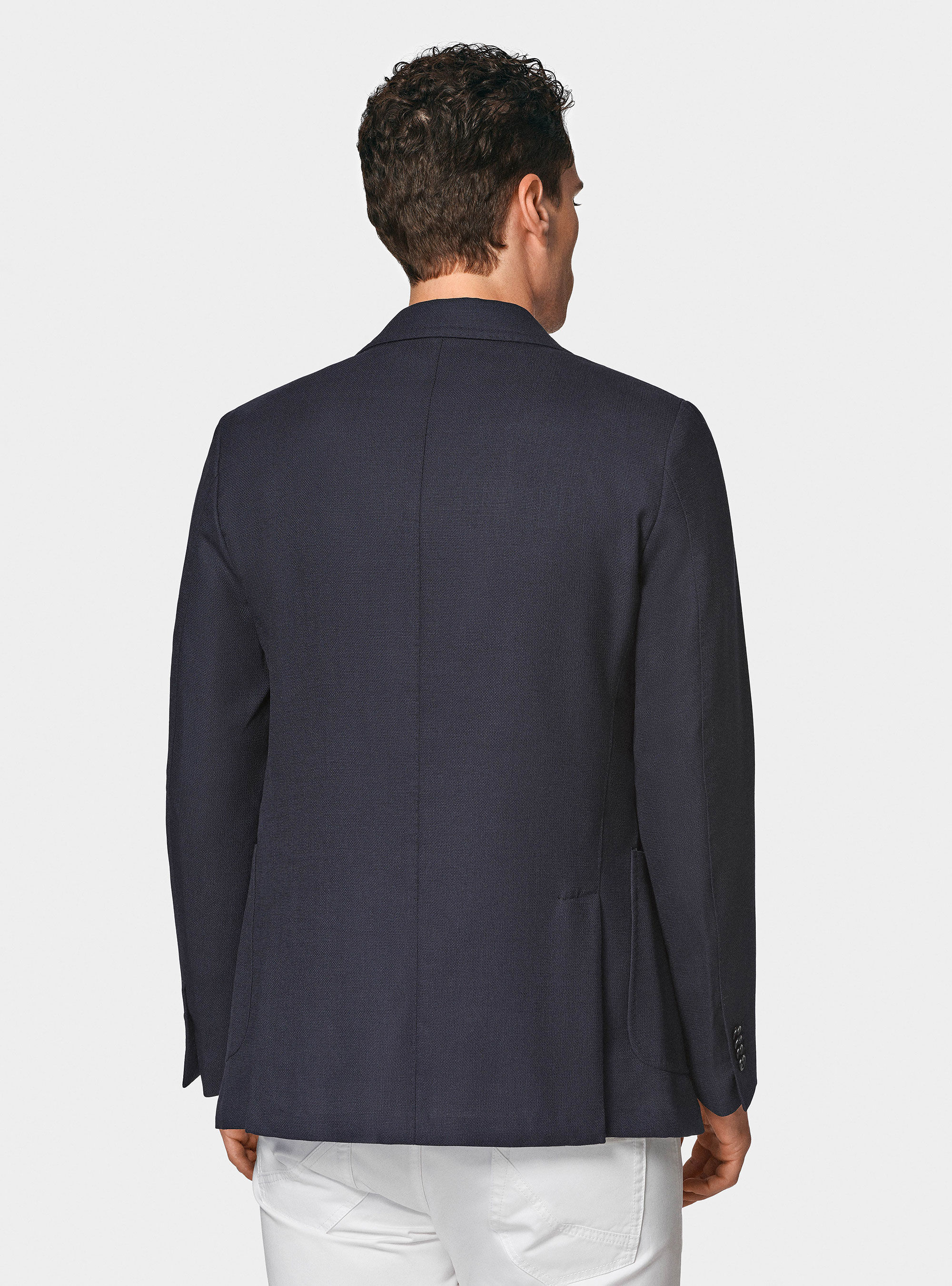 Jacke aus reiner Wolle mit Mikrotextur, NAVY 0218C