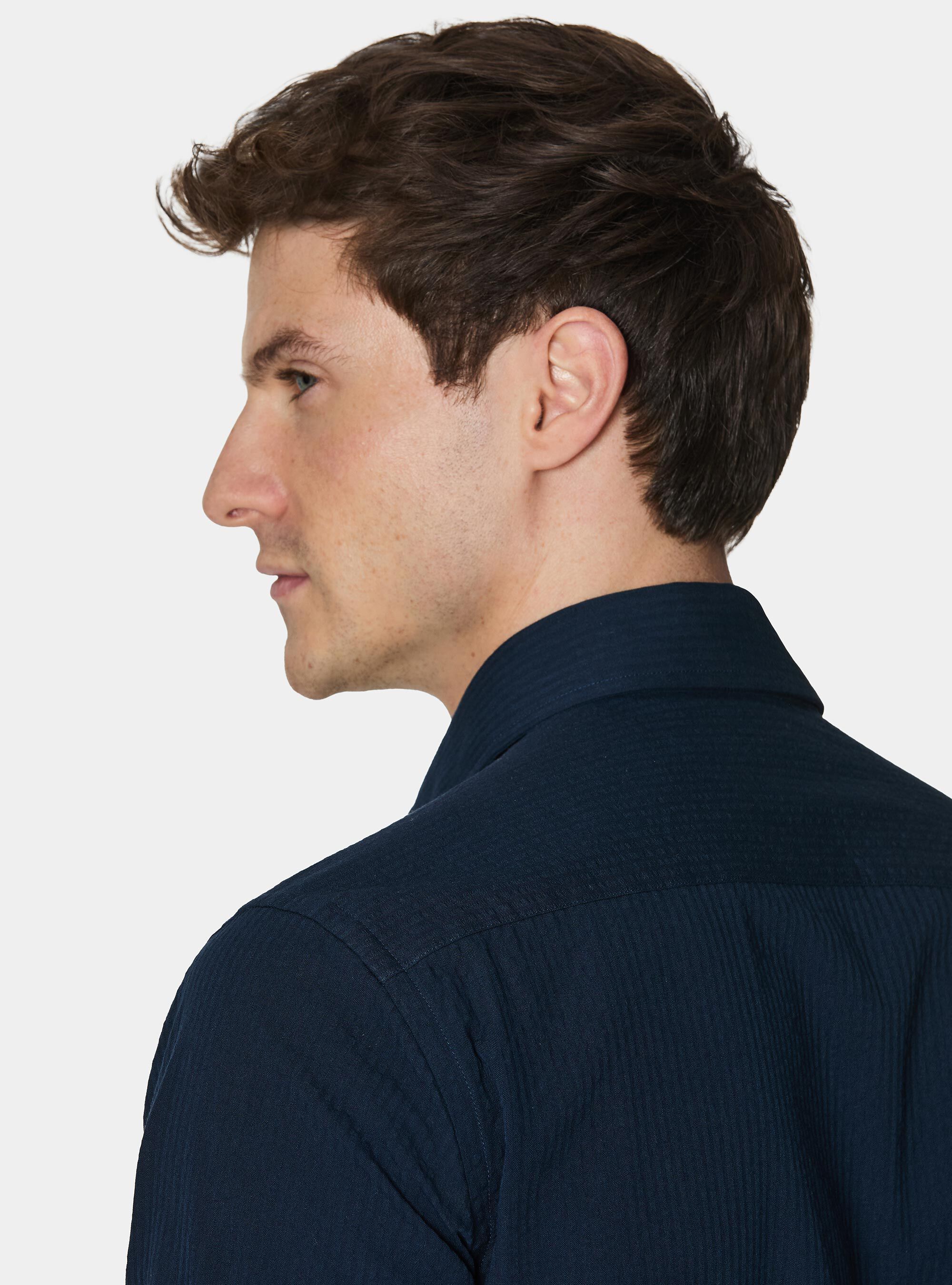 Seersucker cotton shirt, NAVY BLUE
