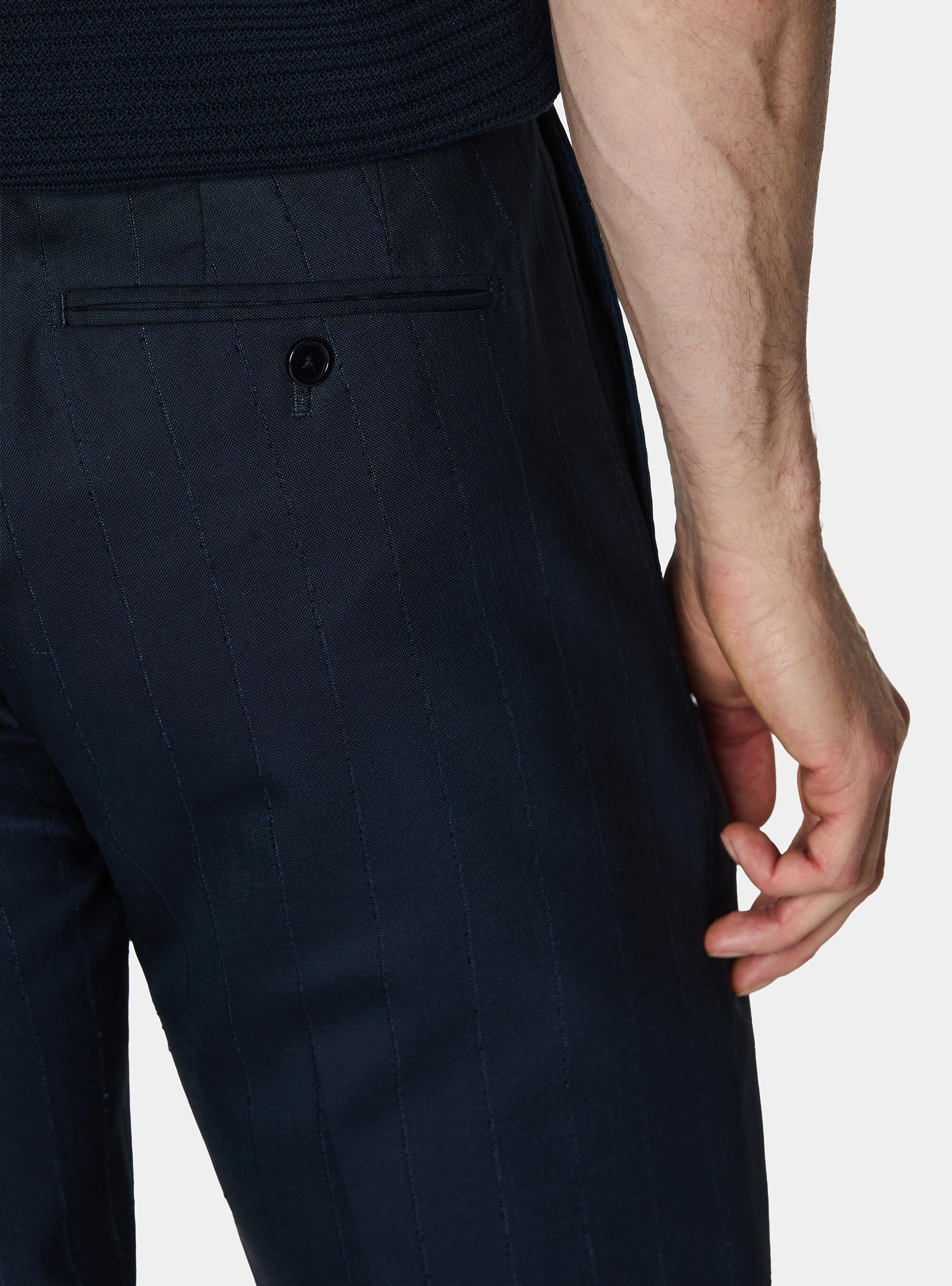 100% wool pinstripe suit trousers, NAVY BLUE