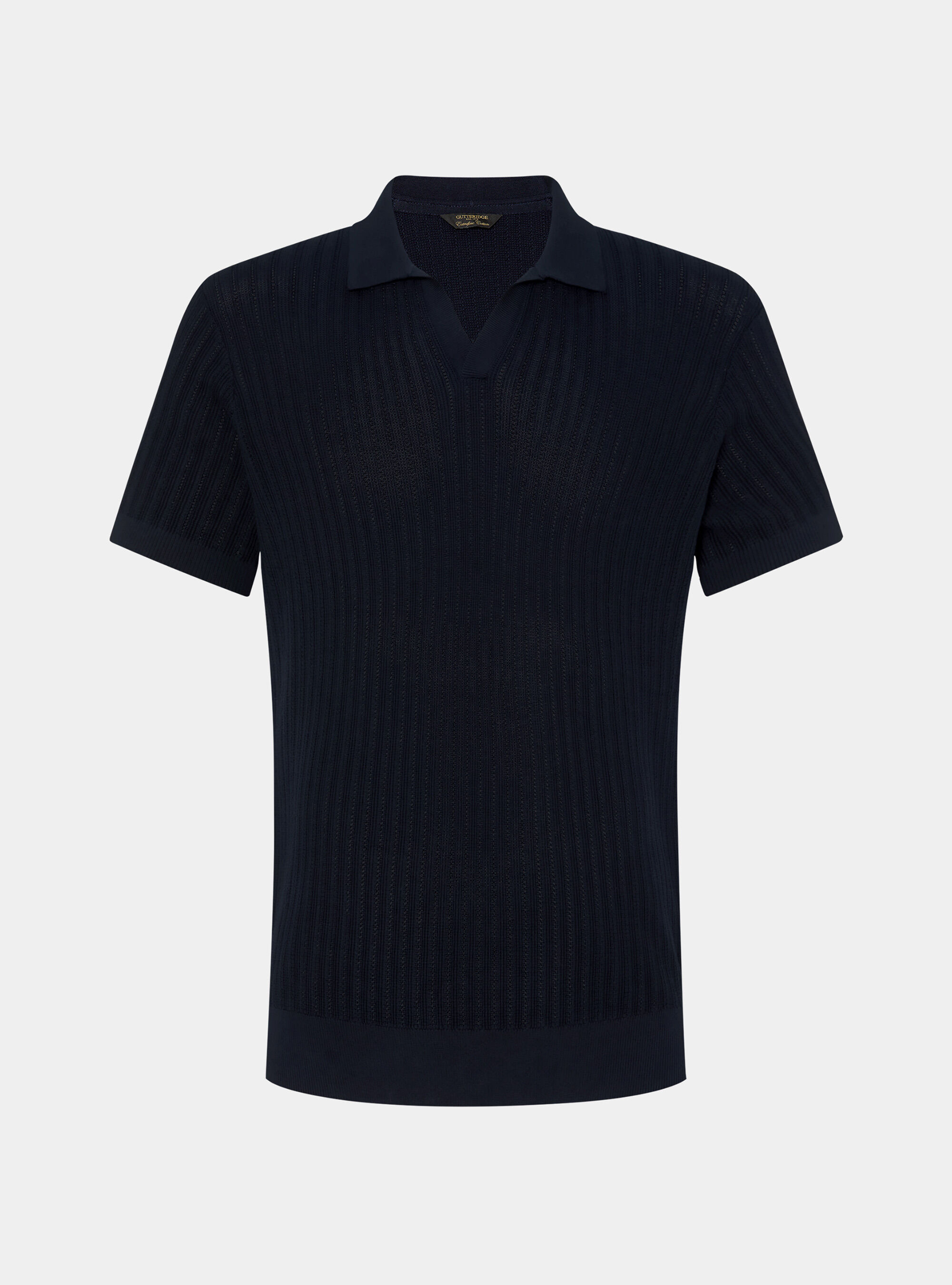 Polo en tricot perfor&eacute; sans boutons en coton extra-fin, BLEU MARINE