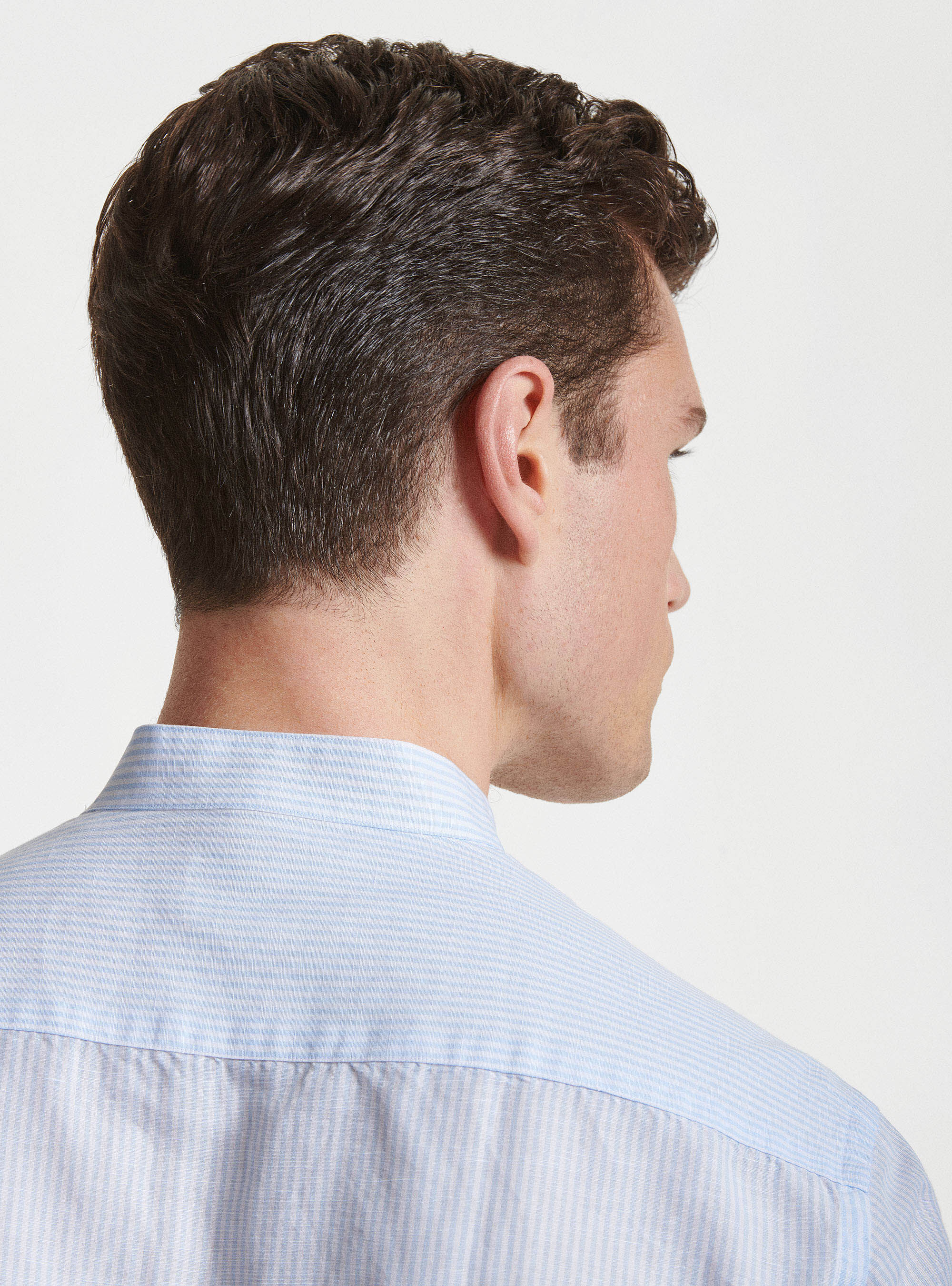 Korean collar shirt in linen and cotton, LIGHT BLUE
