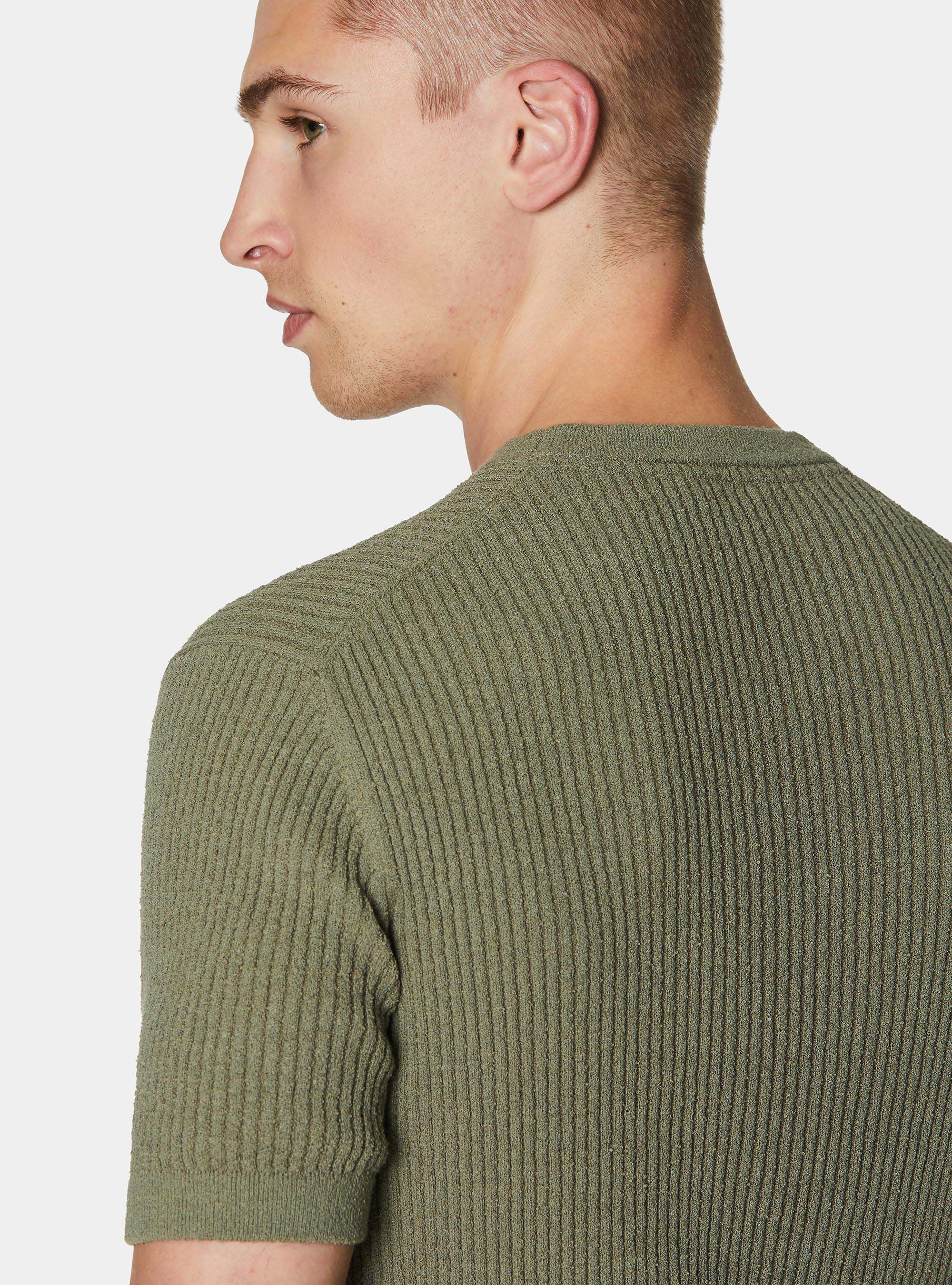 Crew neck in ribbed boucl&eacute; knit, SALVIA 0602C