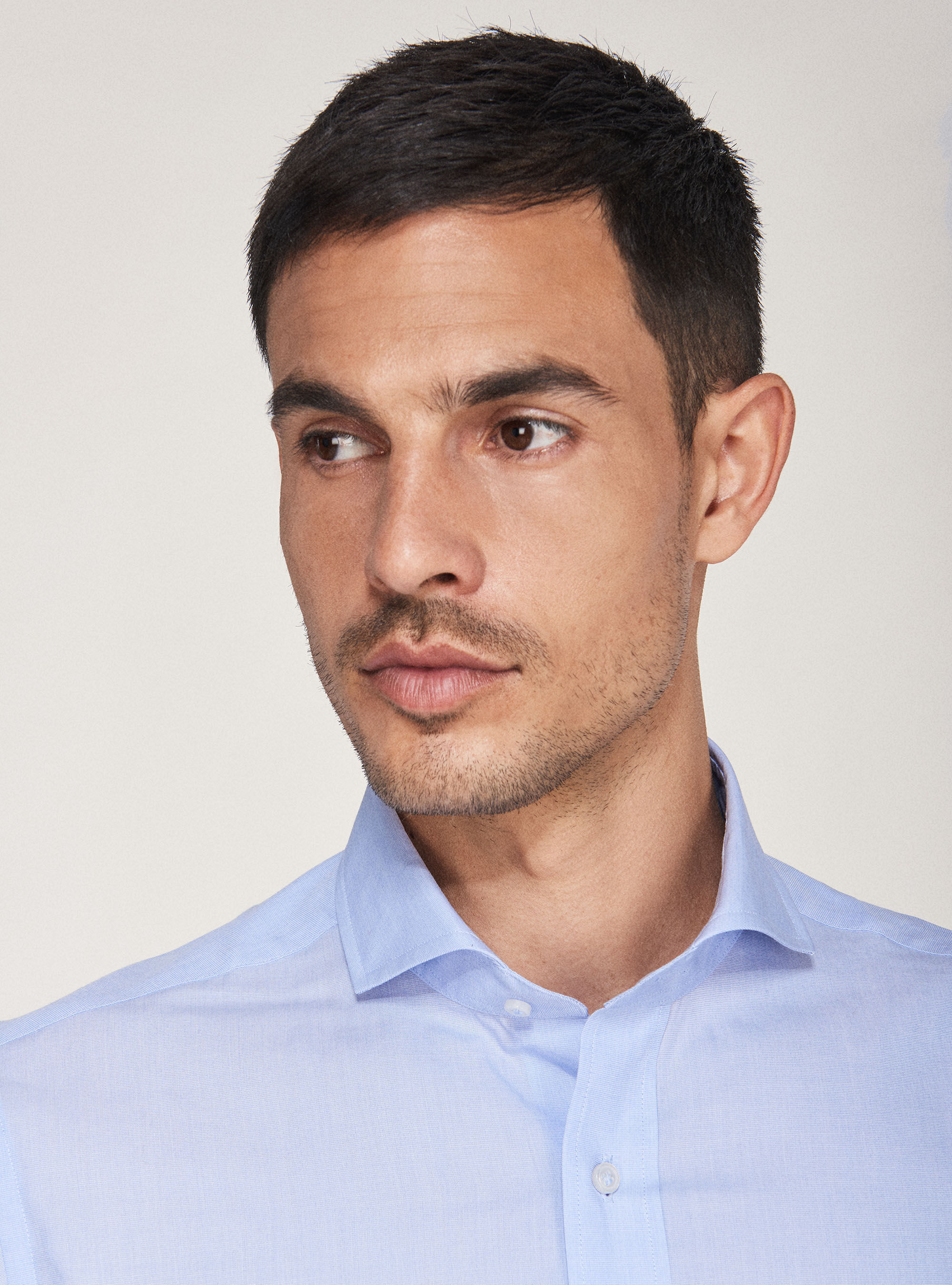 Cotton fil a fil French collar shirt, LIGHT BLUE