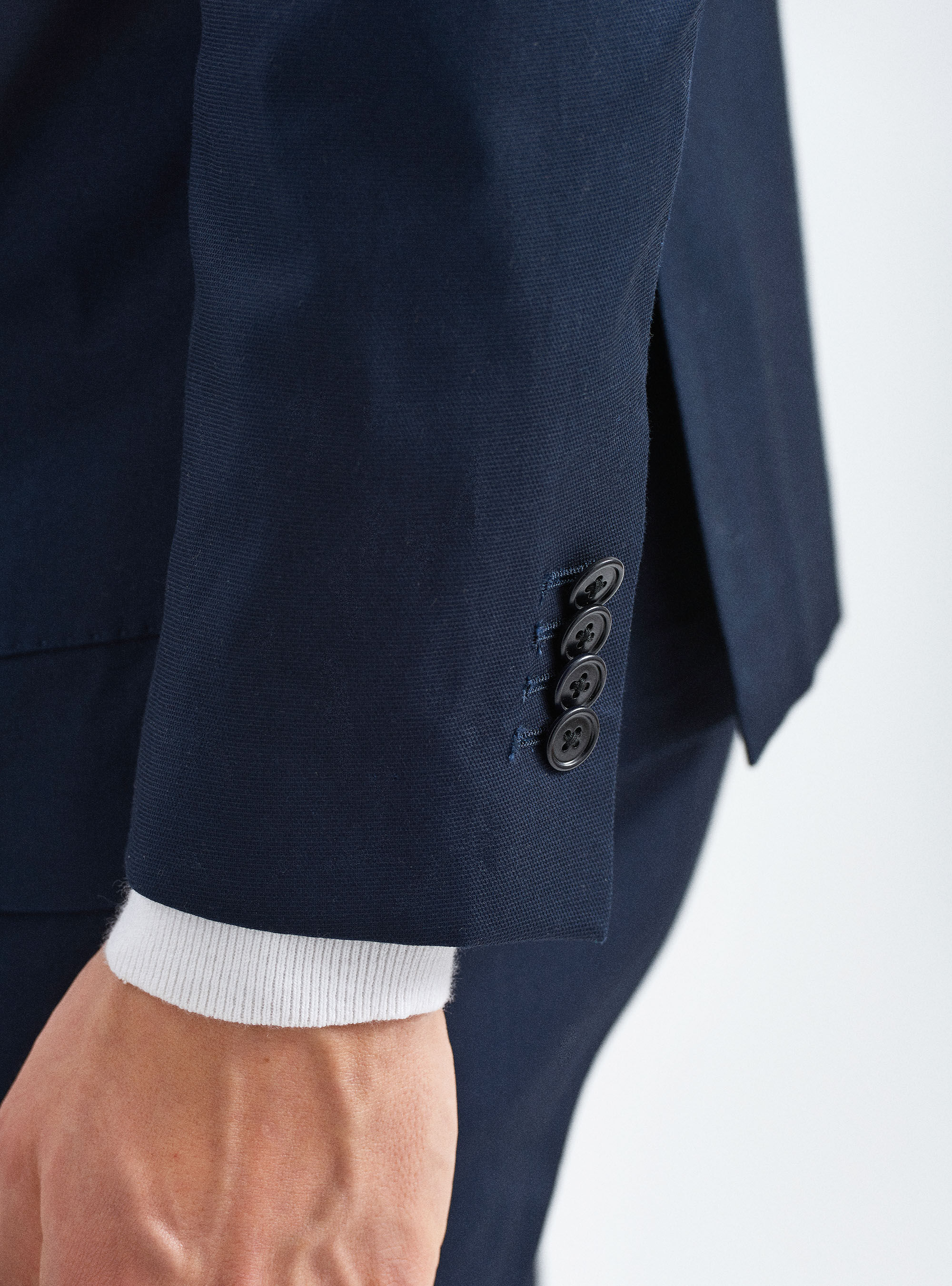 Armoured stretch cotton suit blazer, NAVY BLUE