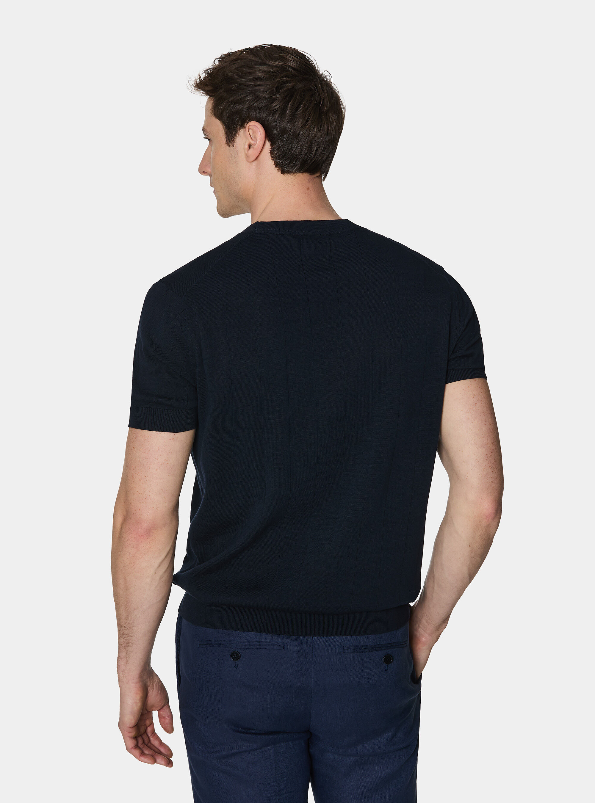 Pure cotton flat-ribbed sweater, NAVY BLUE